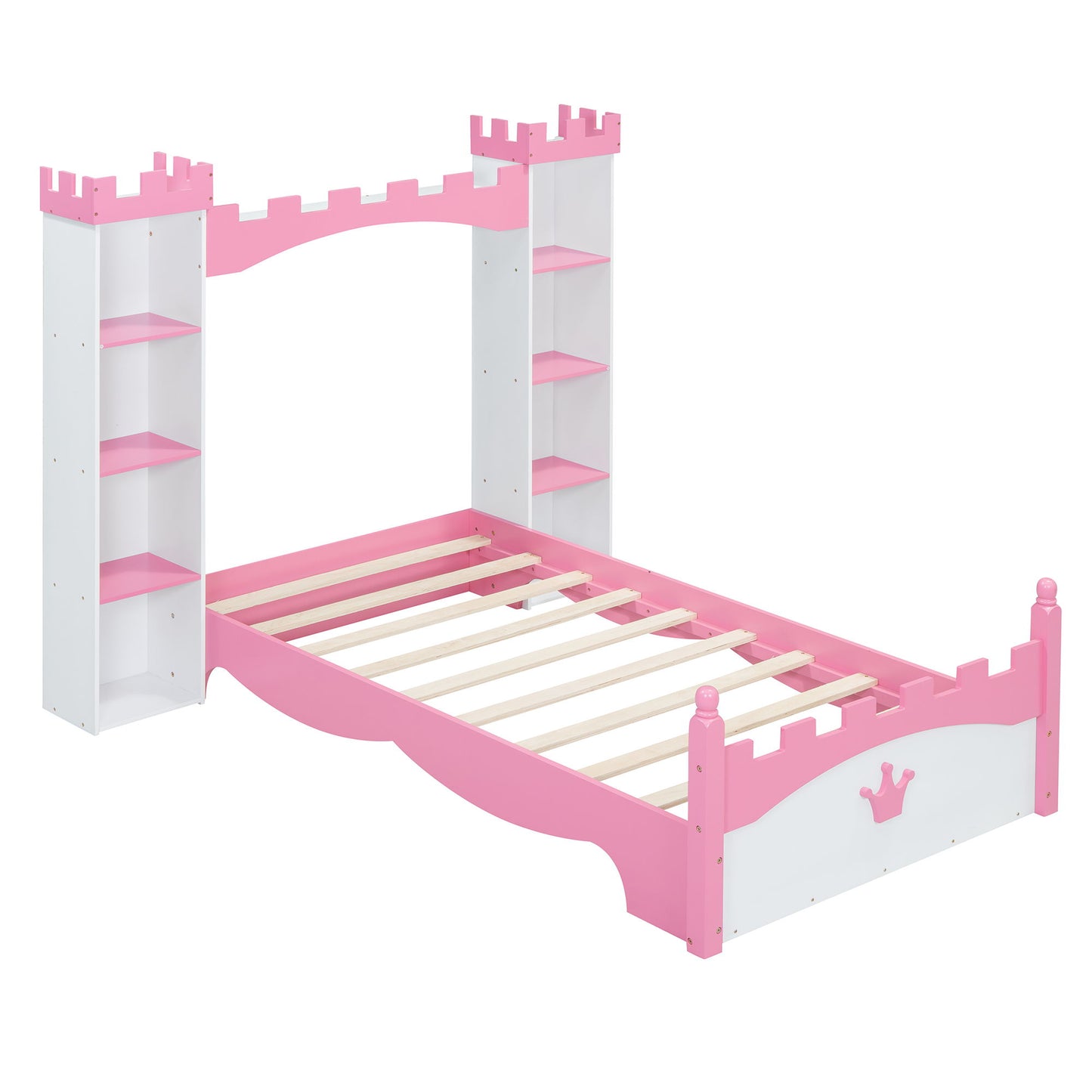 Castle Shaped Bed With Storage Shelf, Dreamy Platform Bed For Kids Bedroom
