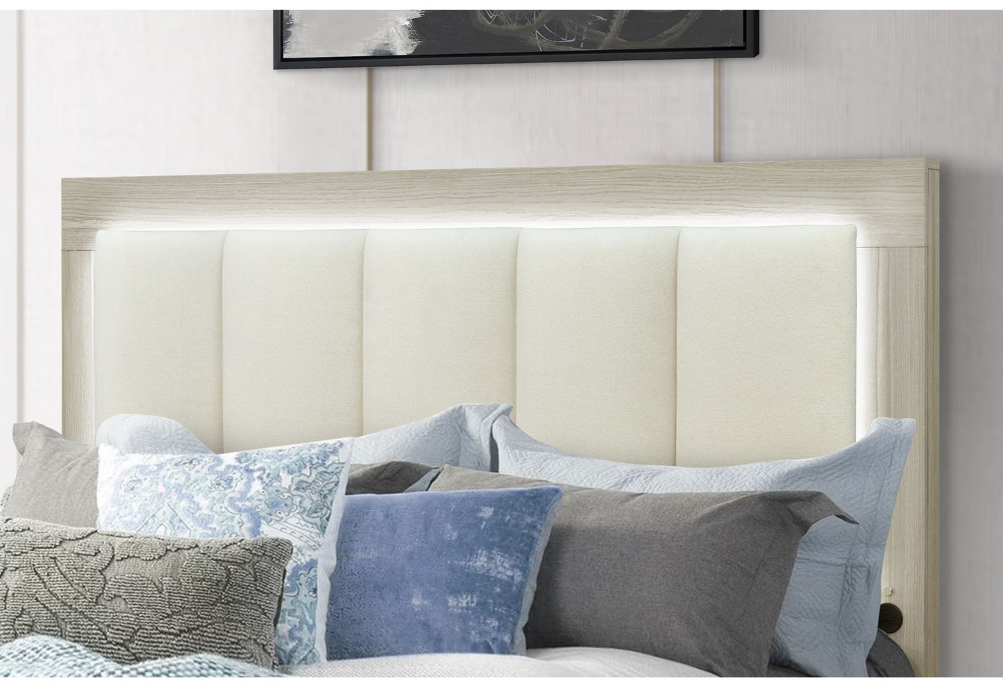 Emma - Full Bed Headboard With LED And USB - Natural / White