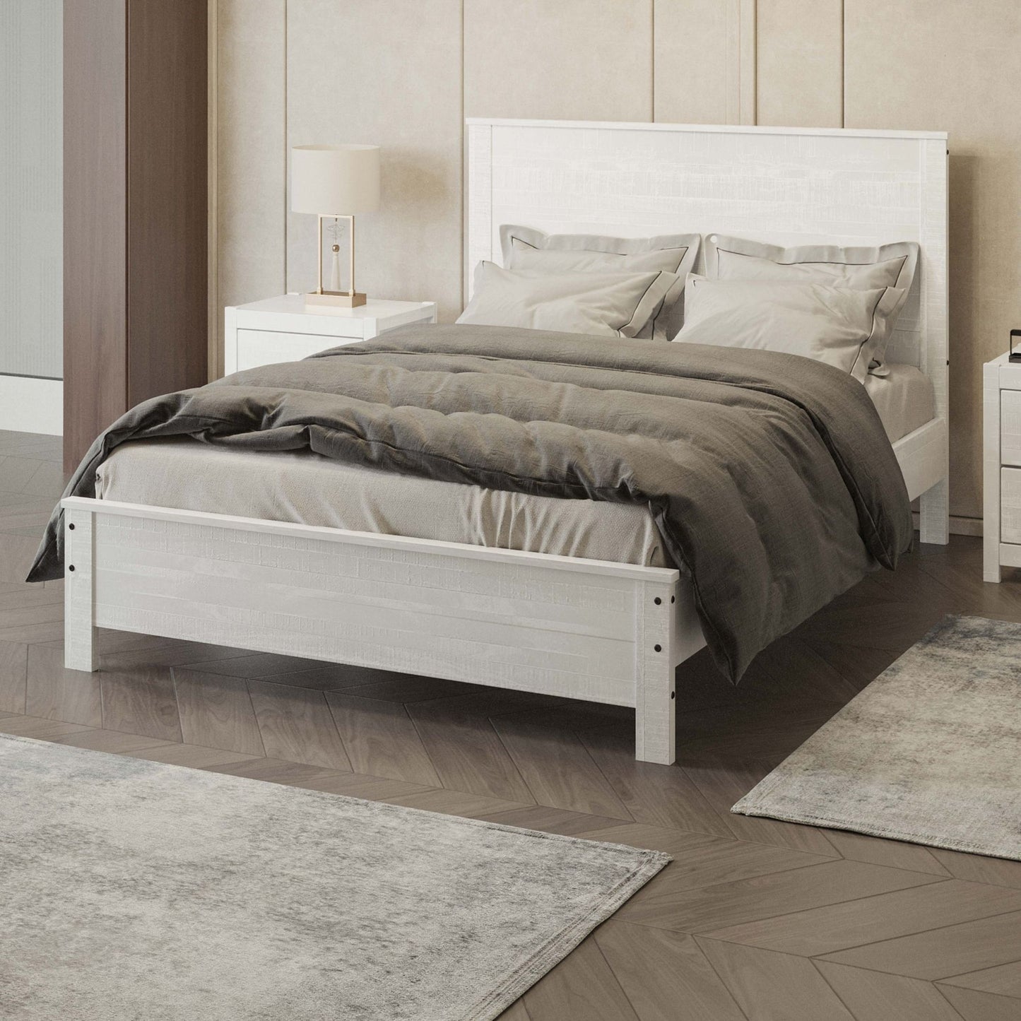 Albany - Bed Frame With Headboard, Heavy Duty Modern Rustic Design