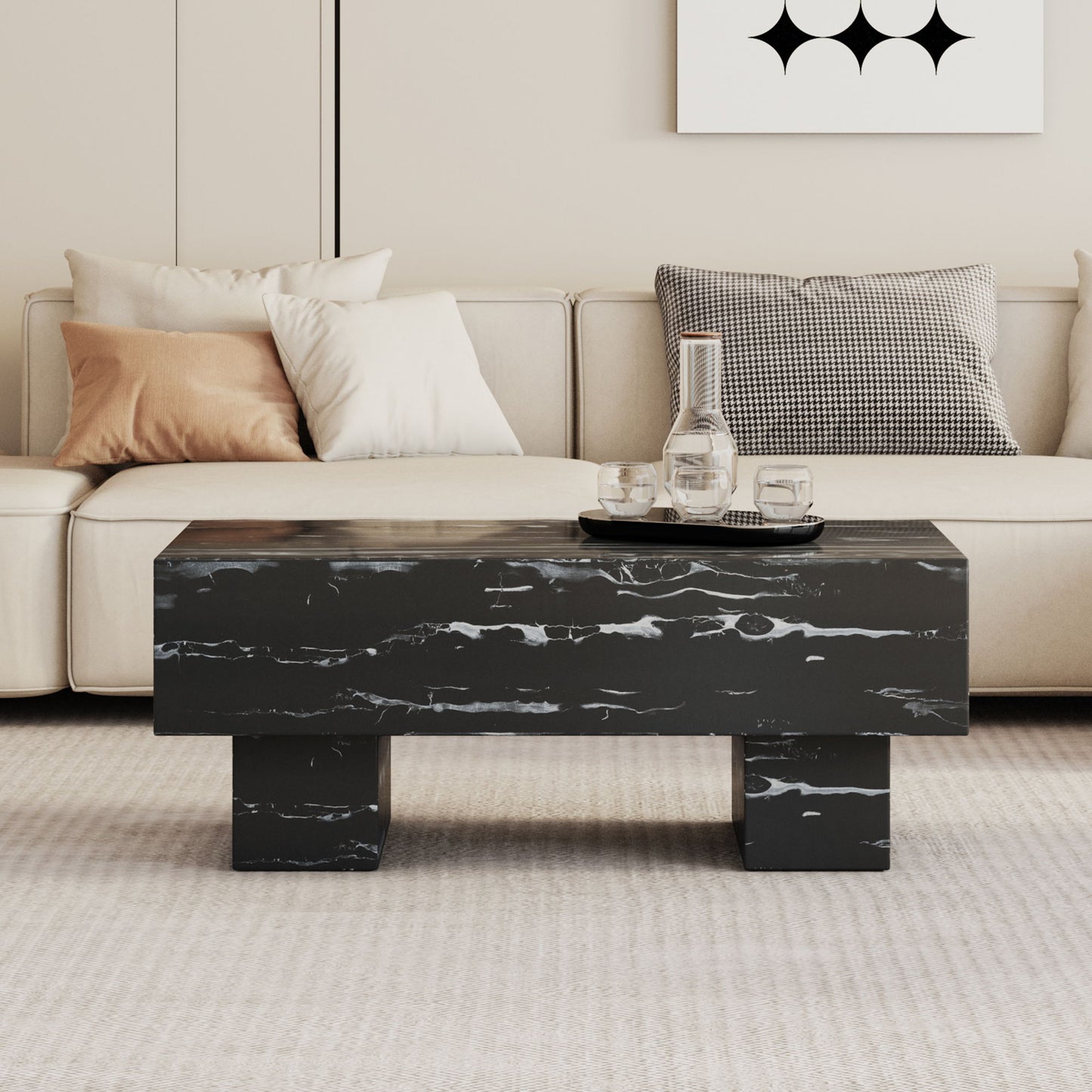 Modern Simple Marble Texture Coffee Table Stylish And Practical Design - Black