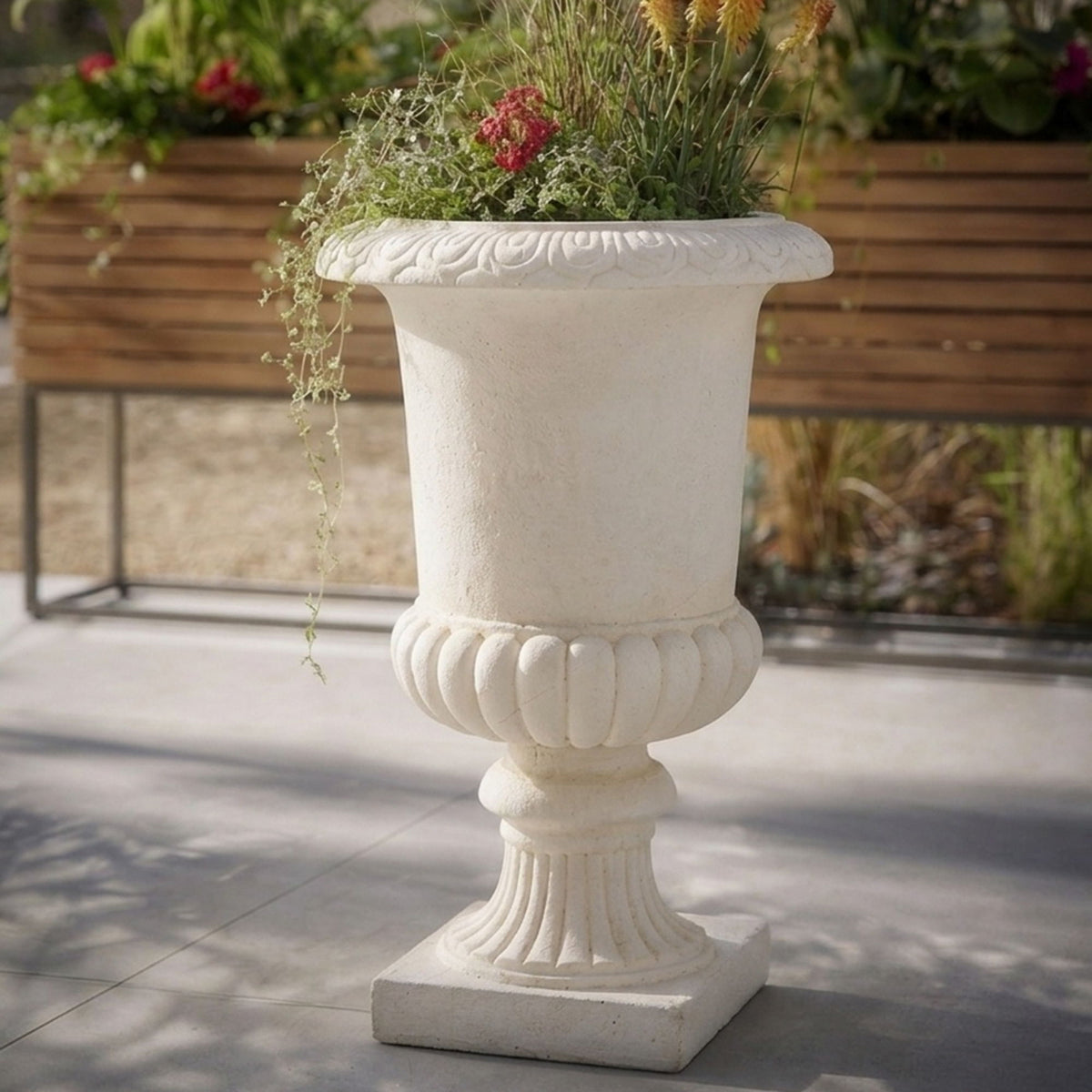 Roman Urn Planter Pot For Indoor / Outdoor - Beige White