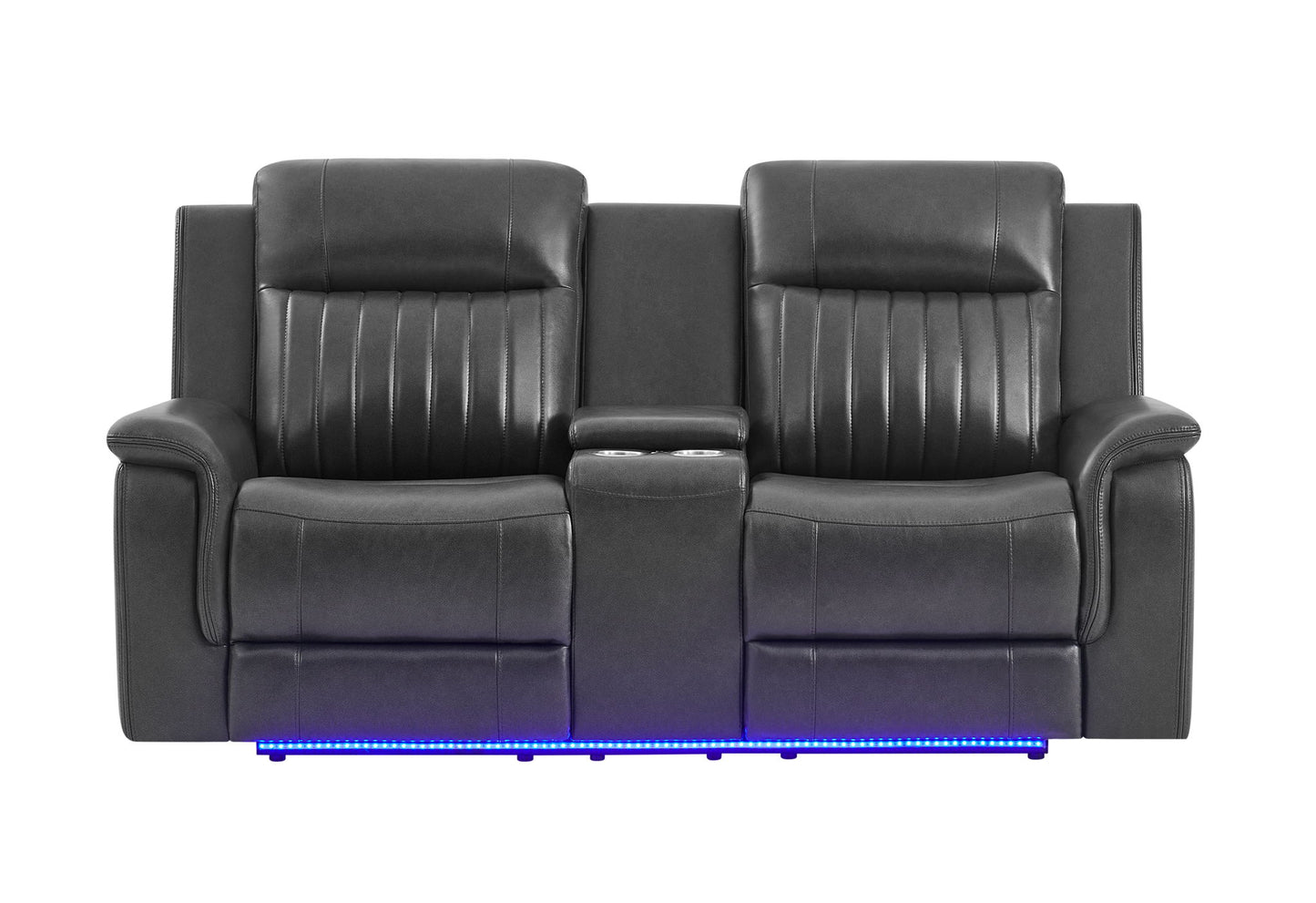 U8879 - Power Console Reclining Loveseat With LED, Global Surround System & Audio Subwoofer - Charcoal