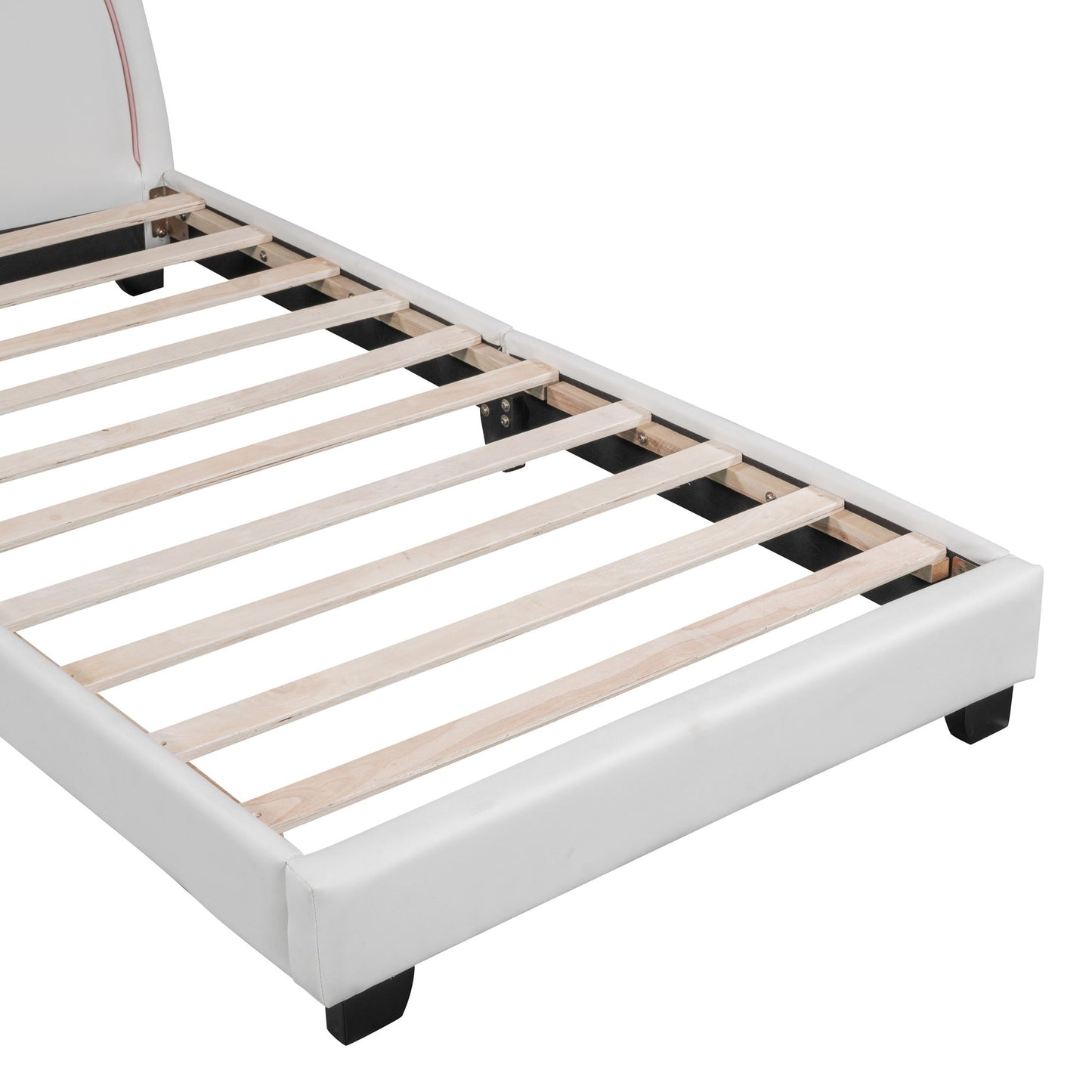 Upholstered Leather Platform Bed With Rabbit Ornament