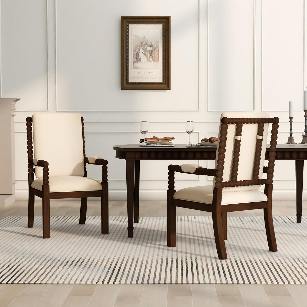 Dining Chairs With Upholstered Fabric For Home Kitchen (Set of 2) - Walnut