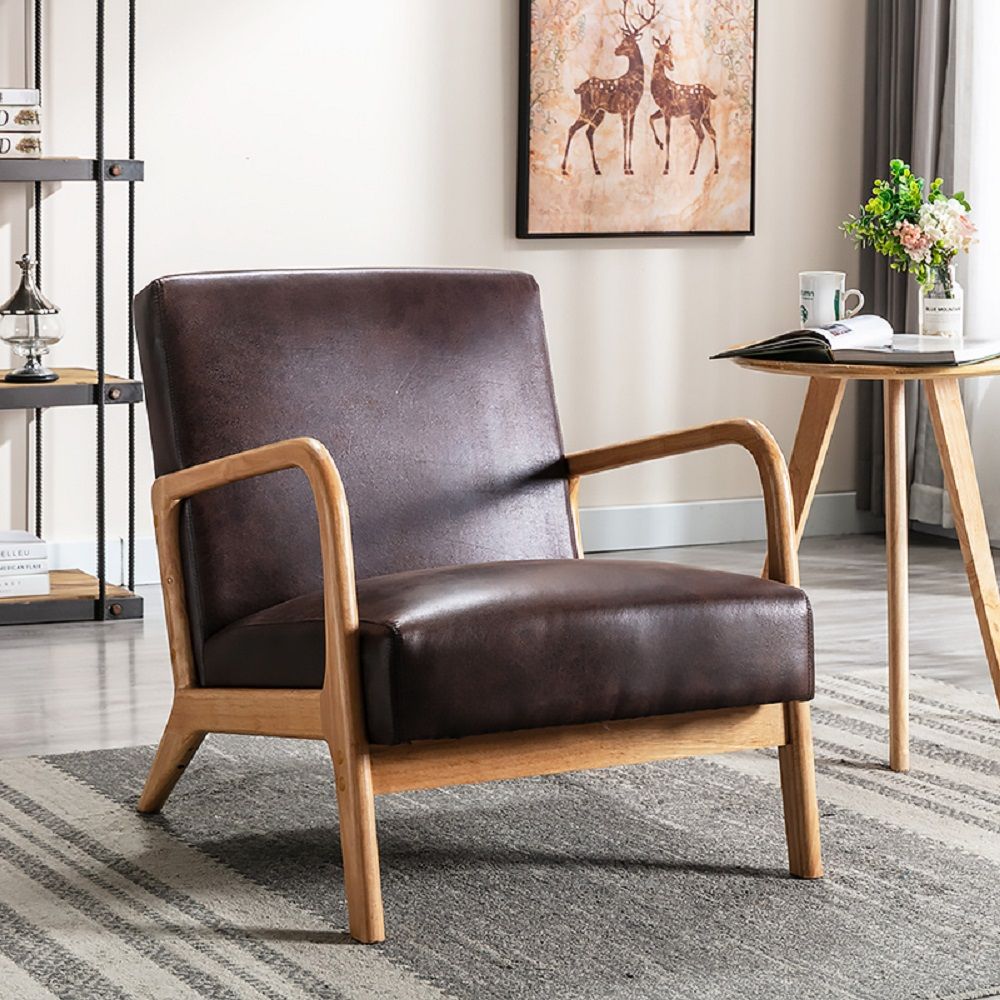 Open Framed Armchair With Cushioning Brown - Dark Brown
