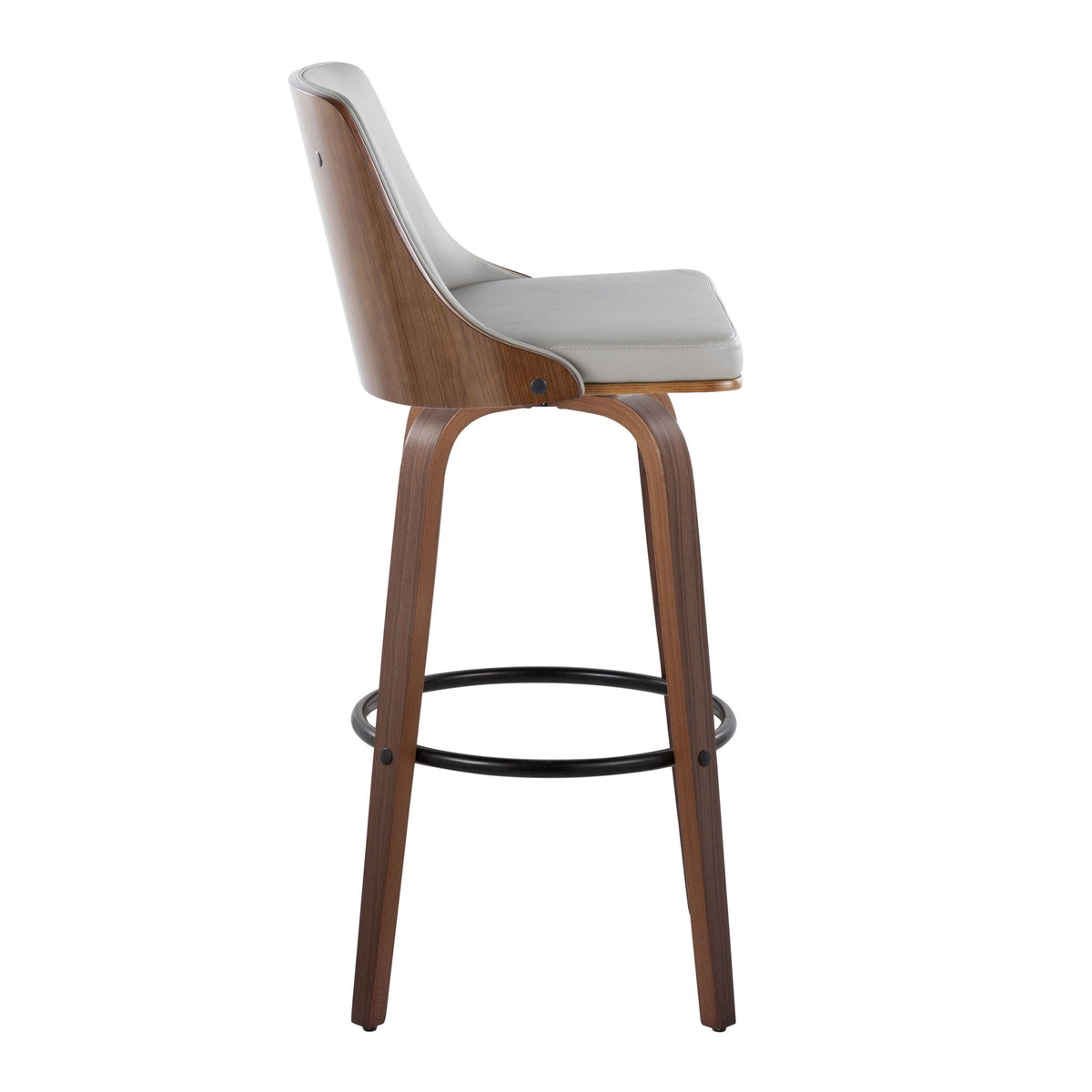 Gianna - Mid-Century Modern Fixed Height Barstool & Swivel With Round Footrest (Set of 2) - Gray