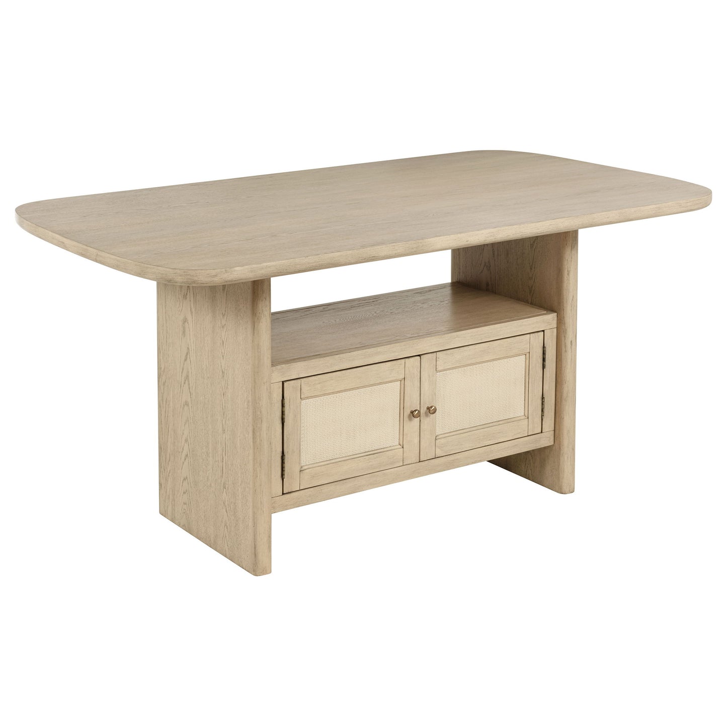 Kimpton - 8 Piece Counter Dining Set With Cabinet & Design, Includes Table, Chairs And Display Cabinet - Oak