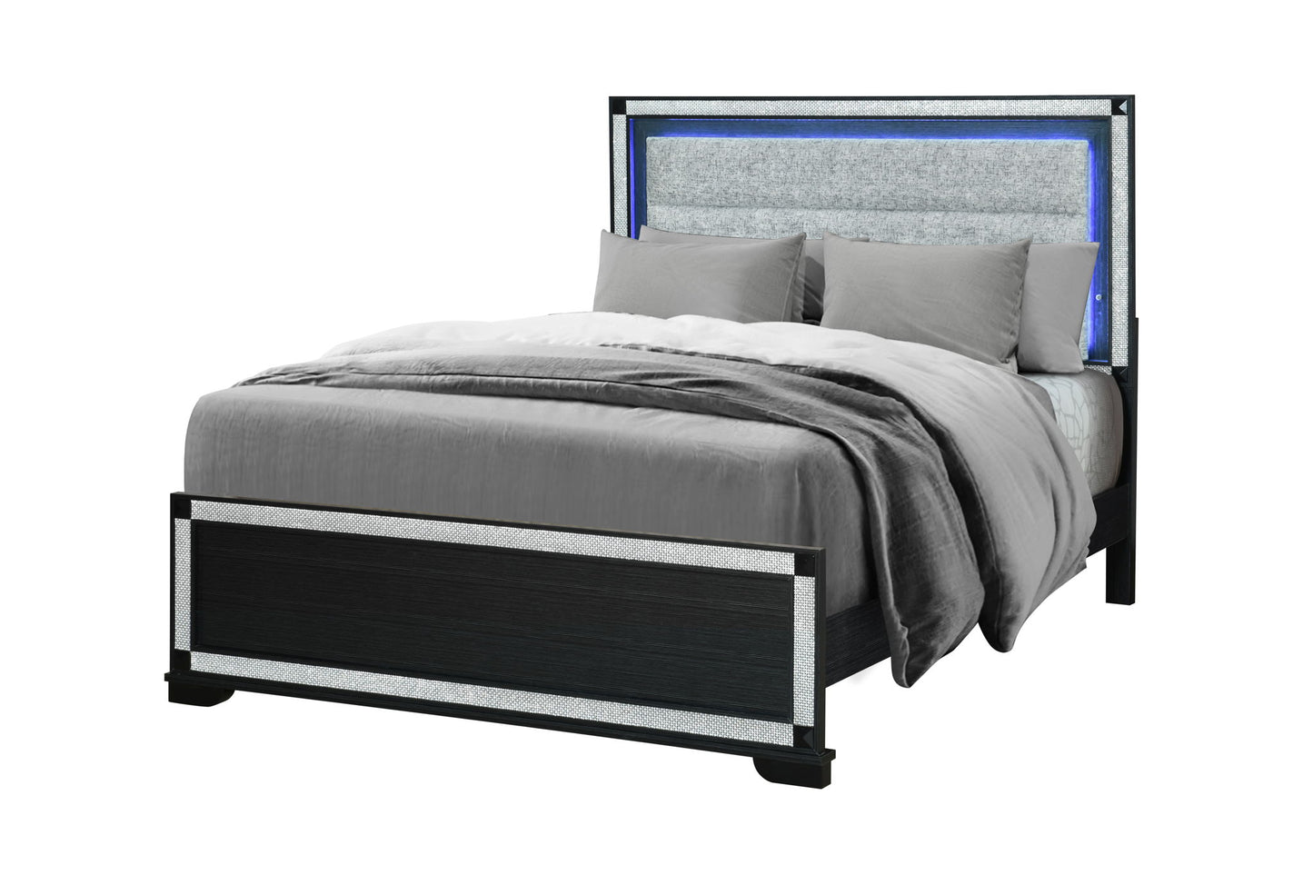 Soleil - Queen Bed Headboard With LED, Footboard And Slats - Charcoal / Dark Gray