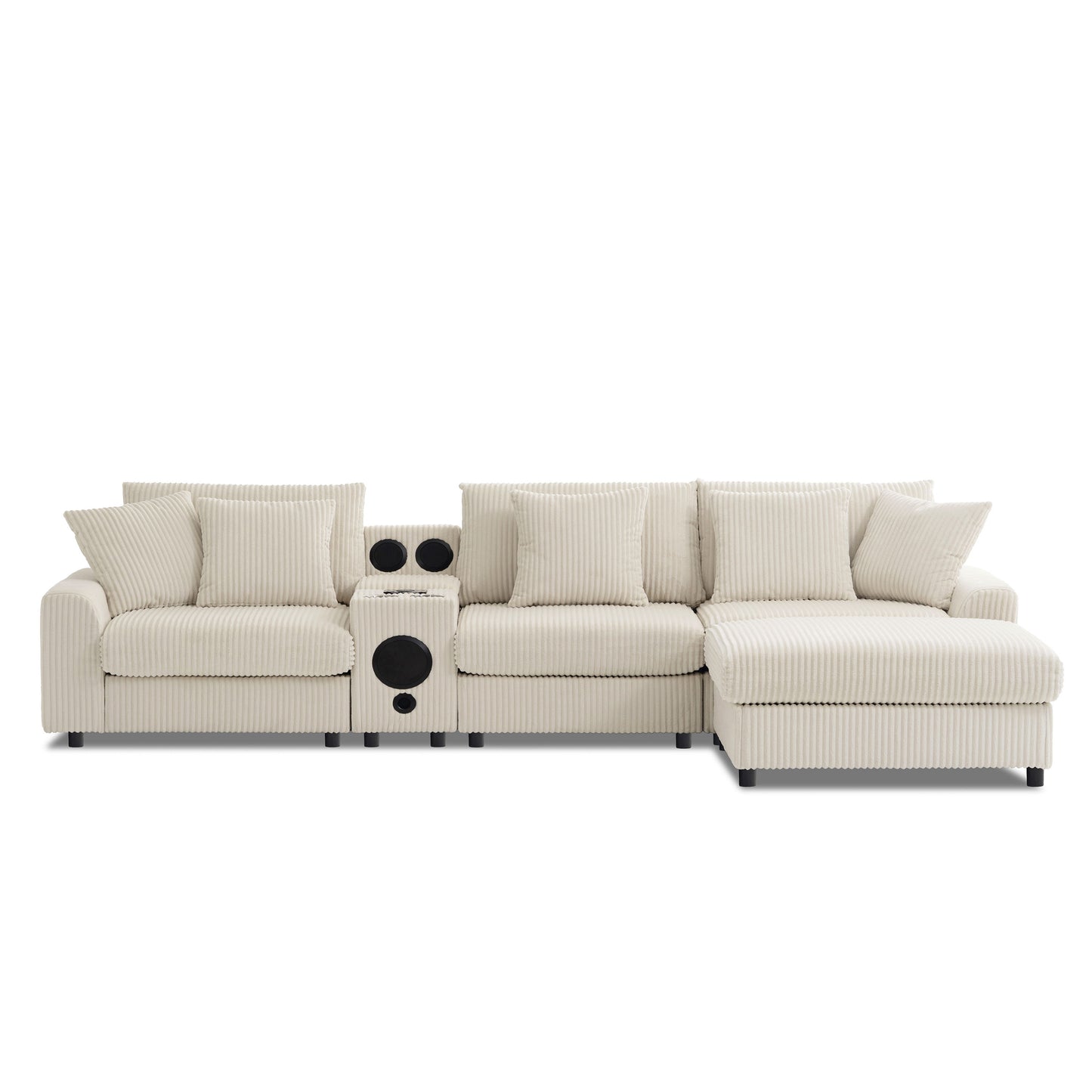 Sectional With Bluetooth Speakers L Shaped Couch With Console USB Charger, Cup Holders Storage Ottoman Deep And Wide Seat Cloud Sofa