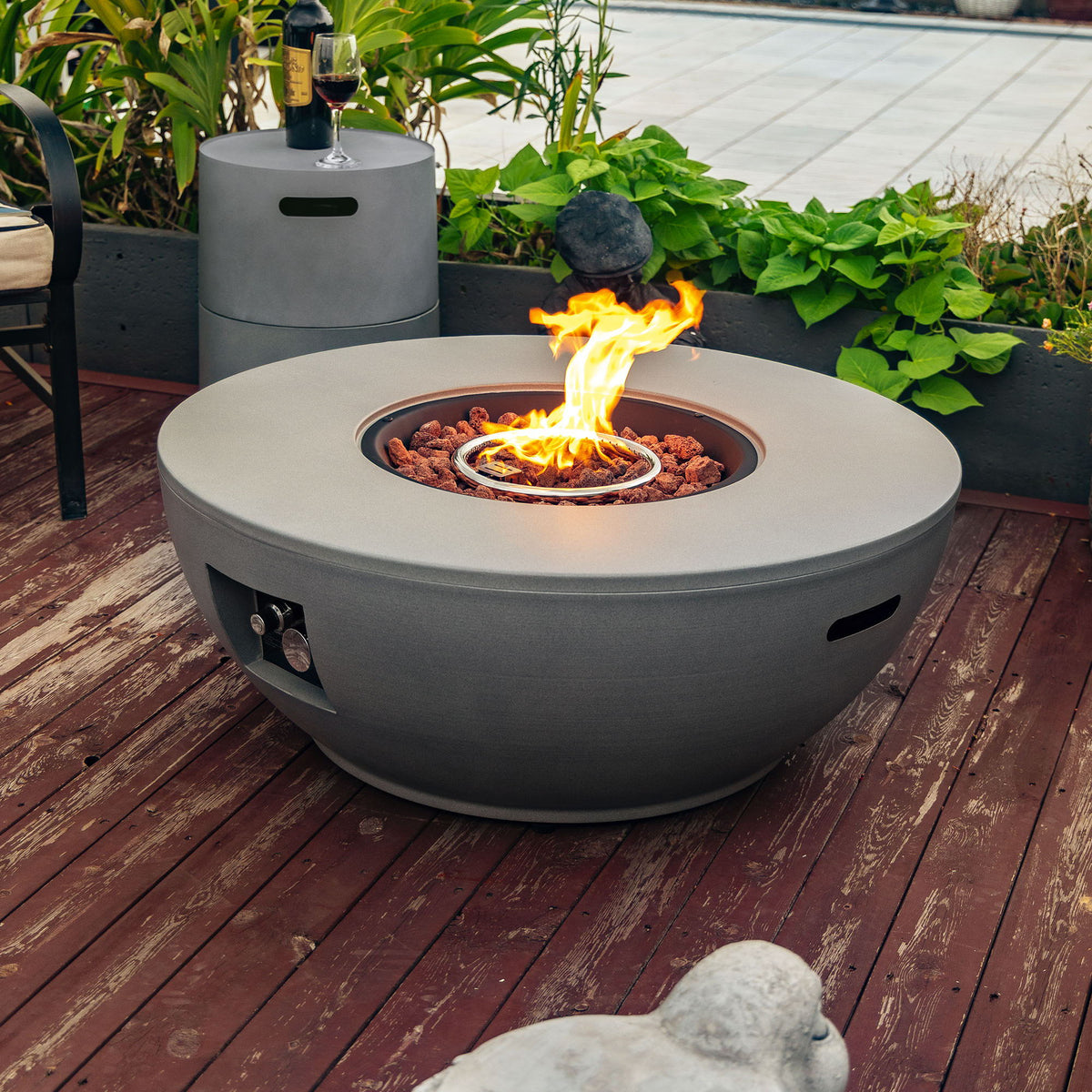 Propane Gas Fire Pit Table, 50000 Btu, Round With Tank Holder For Outside - Gray
