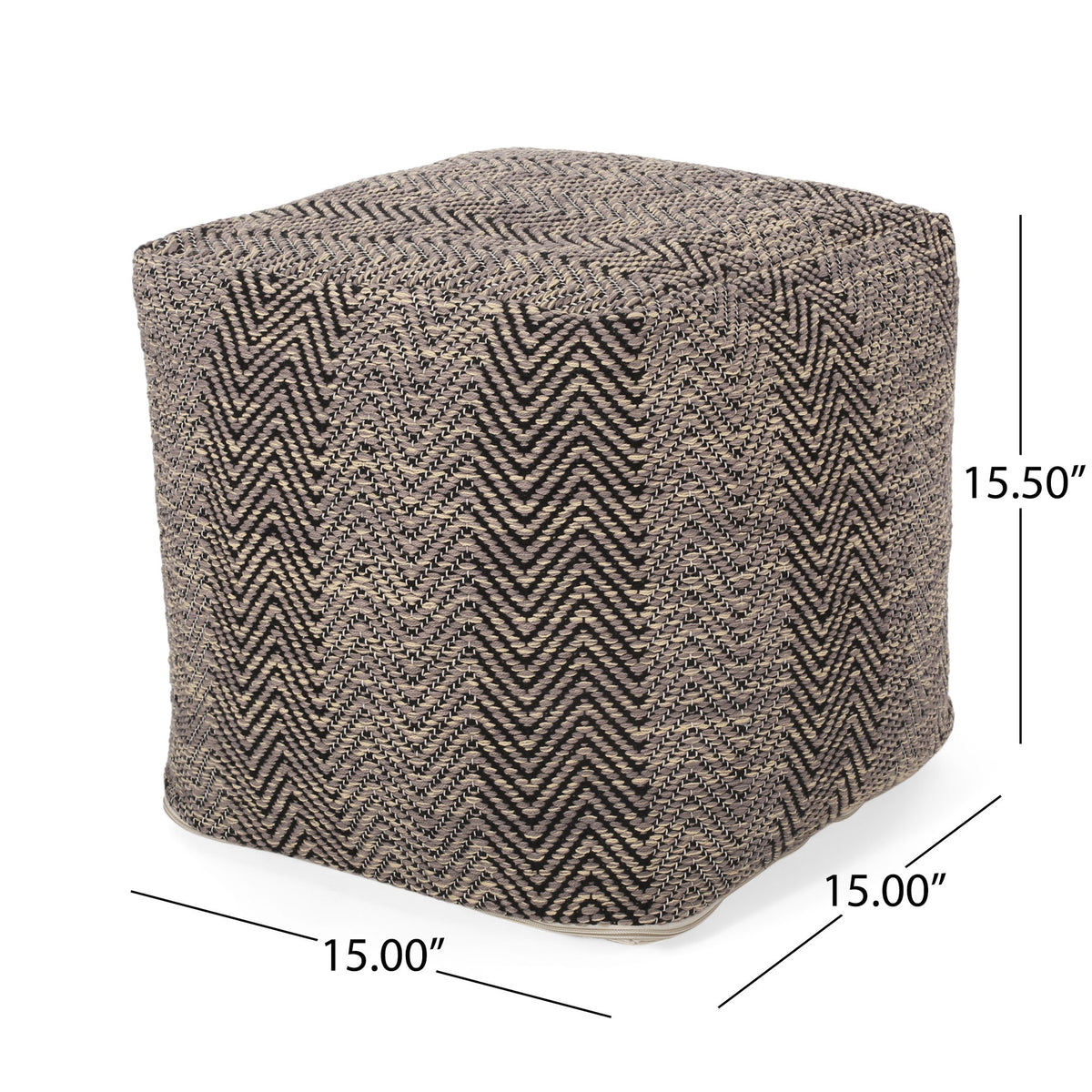 Barracuda - Handcrafted Cotton Pouf With Chevron Pattern - Brown