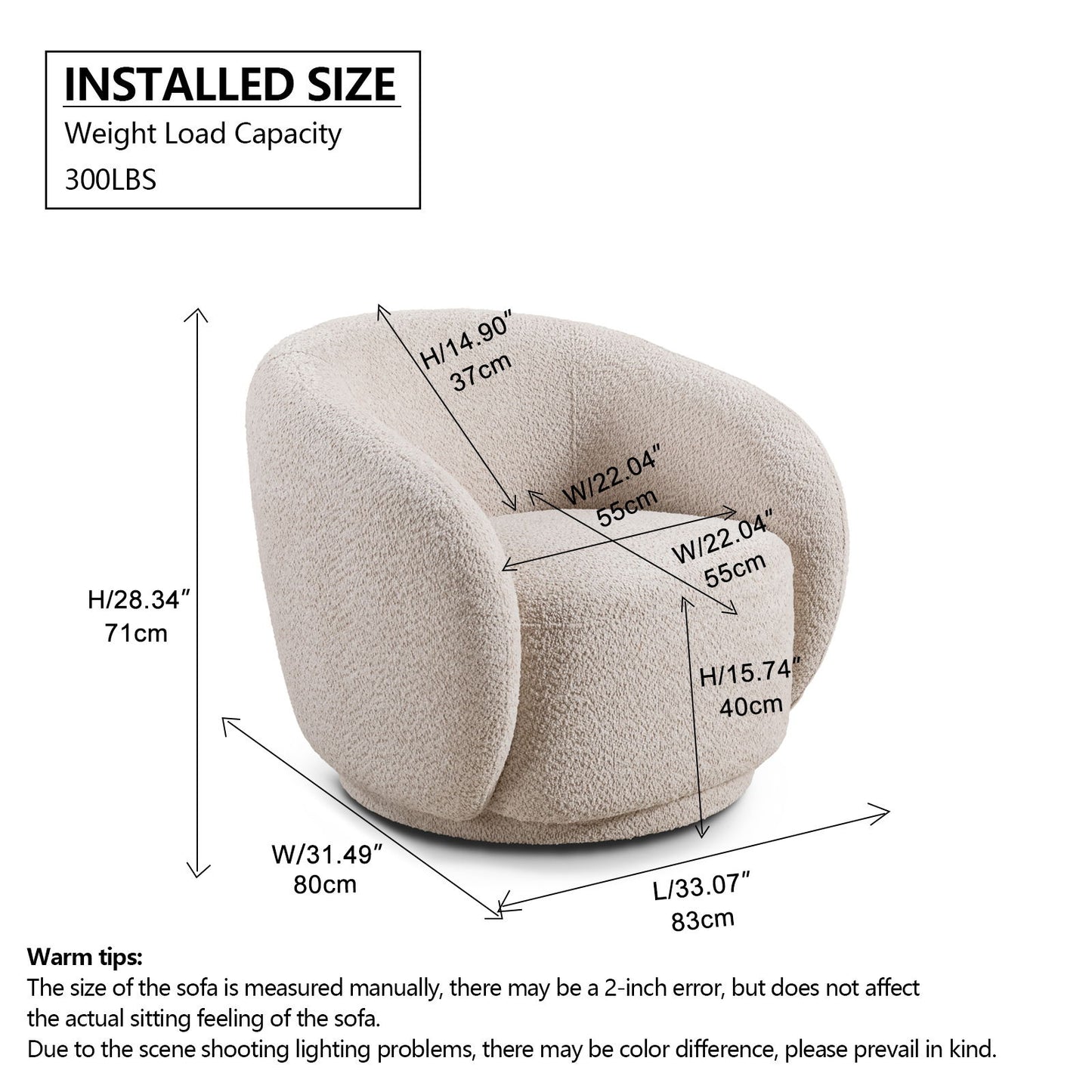 Swivel Accent Upholstered Barrel Chair - Beige
