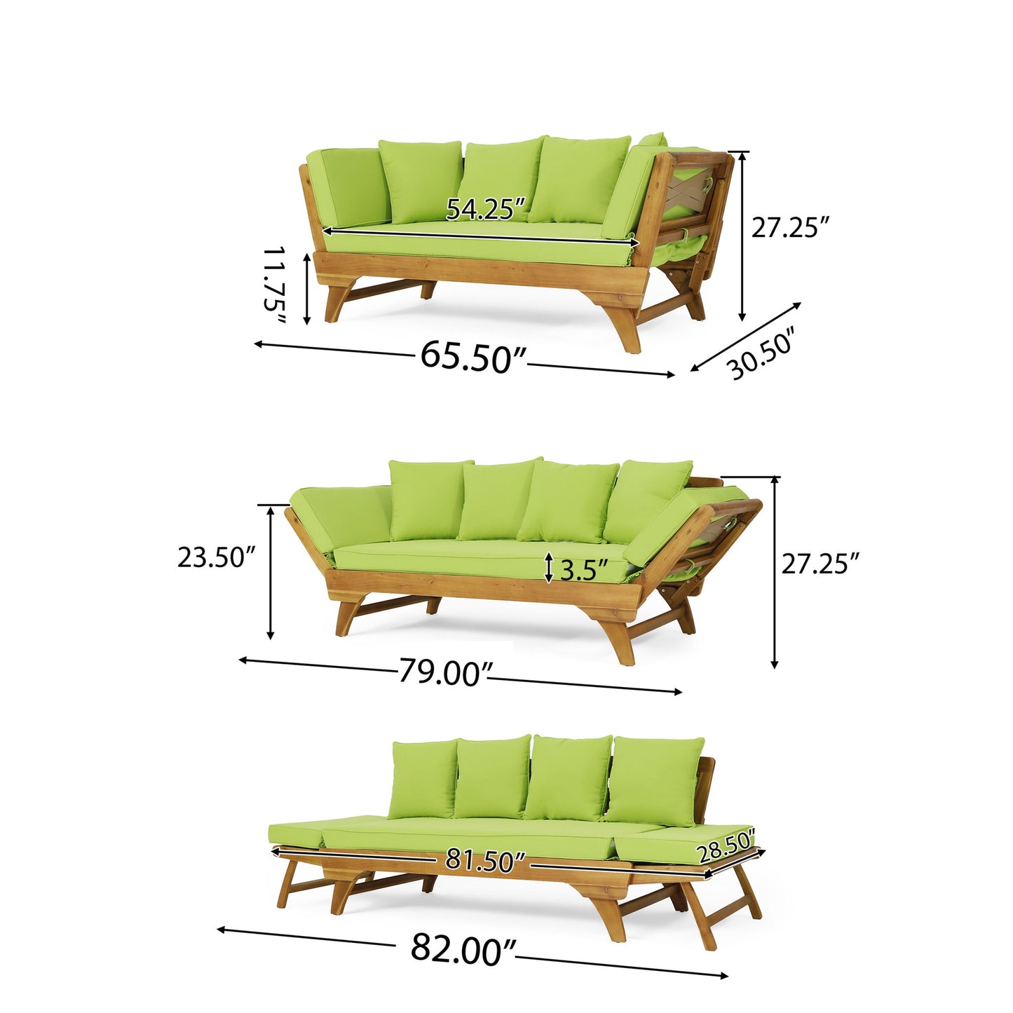 Outdoor Acacia Wood Expandable Daybed With Cushions