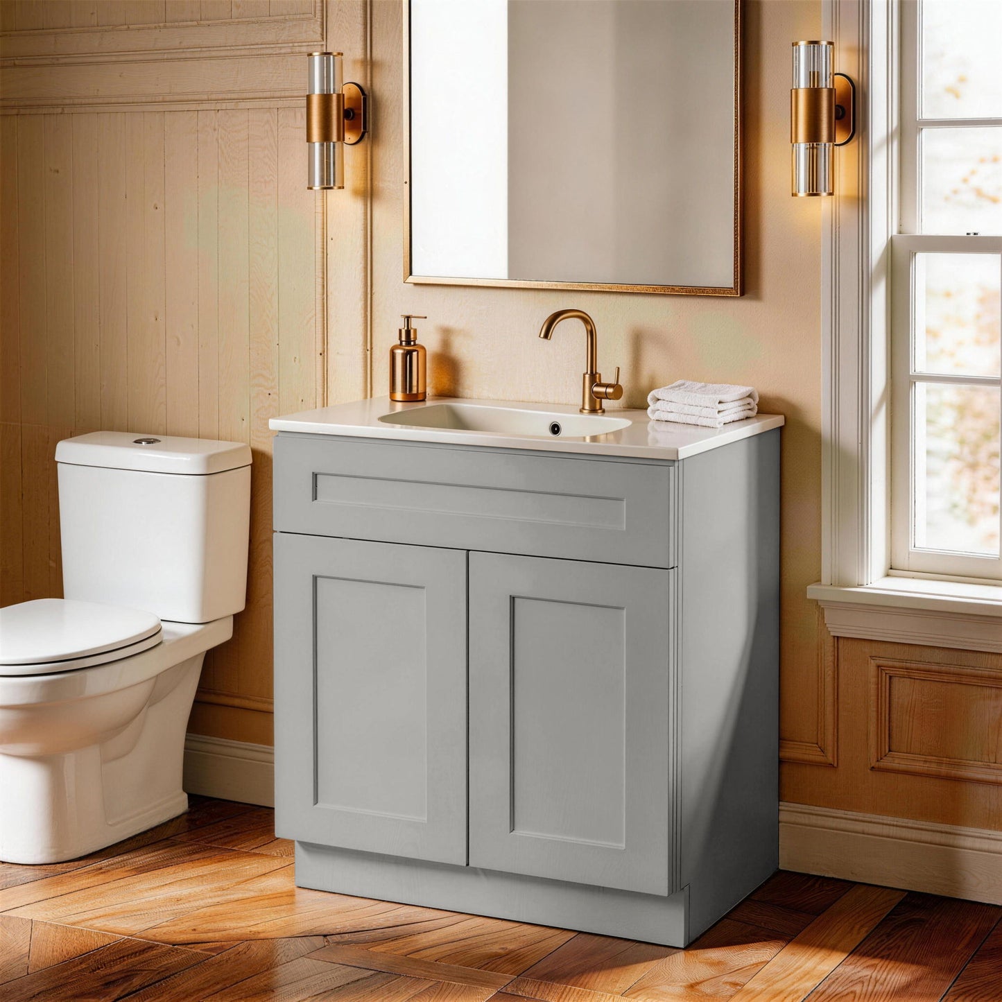 Shaker Base Cabinet With Soft Close Door And Drawer, Space Saving Unit - Gray