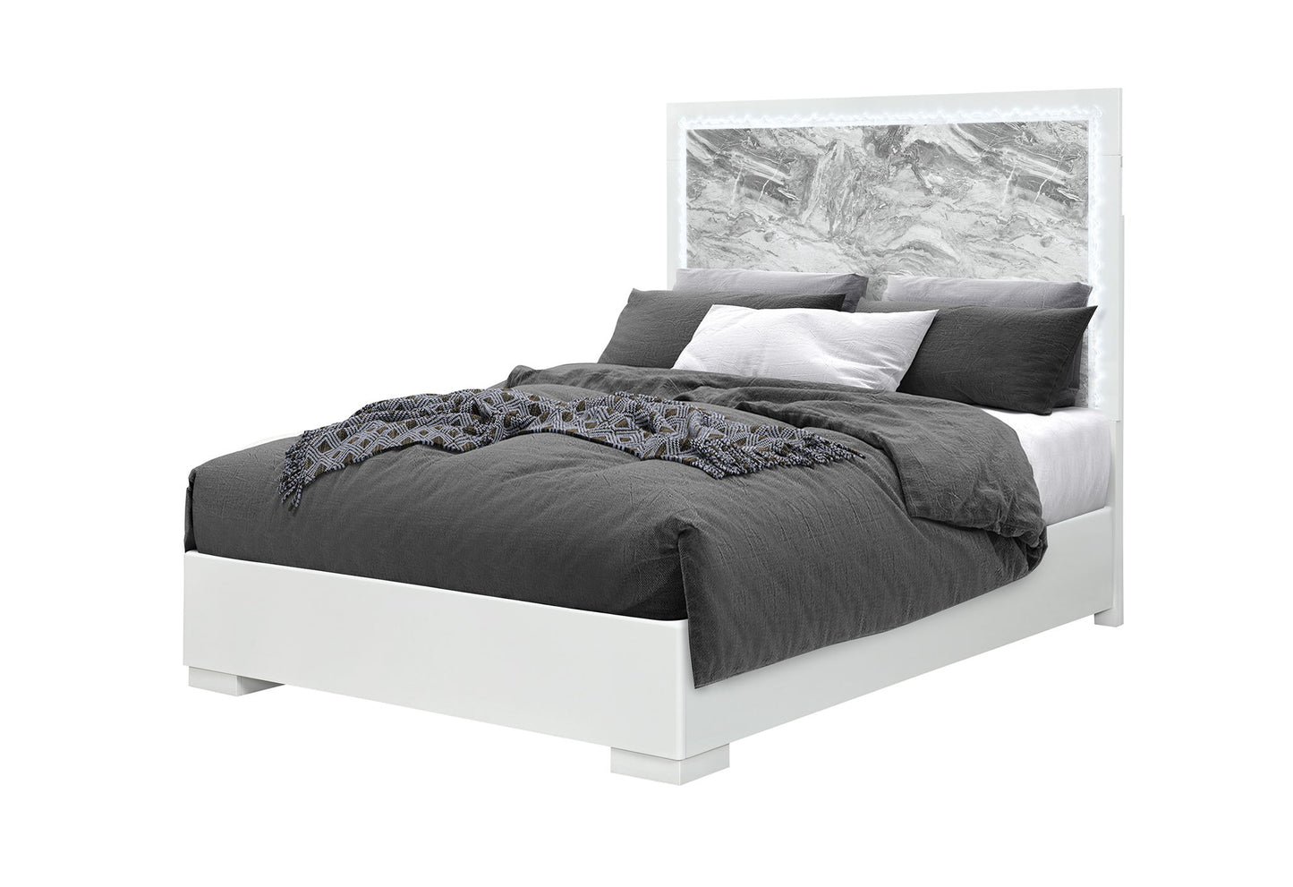 Naomi - Queen Bed Headboard With LED - Silver