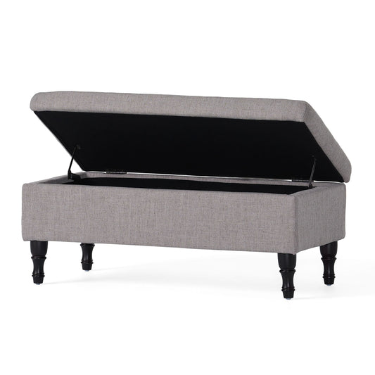 Dean - Fabric Storage Wide Tufted Rectangle Ottoman - Gray