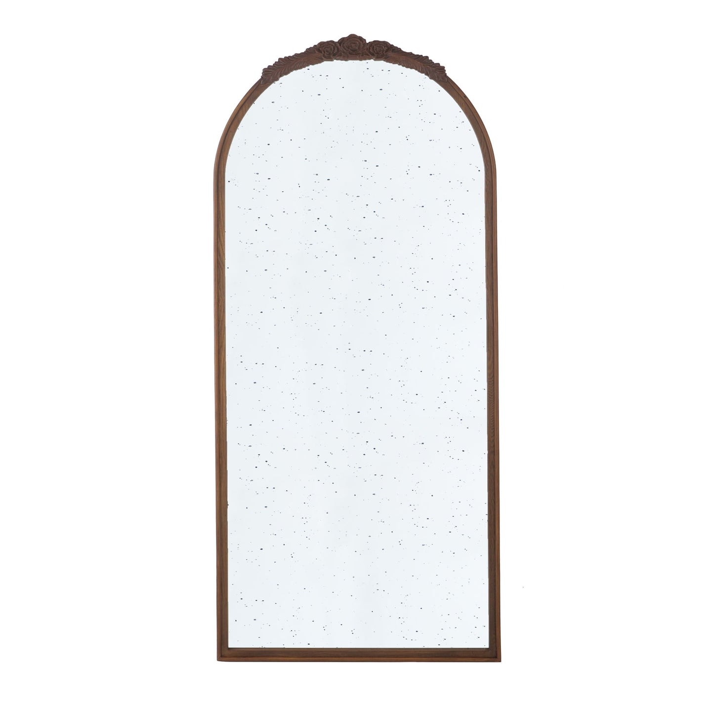 Hand Carved Rose Antique Mirror Frame, Large Arch Mirror Wall Decor For Living Room, Bathroom, Entryway - Brown