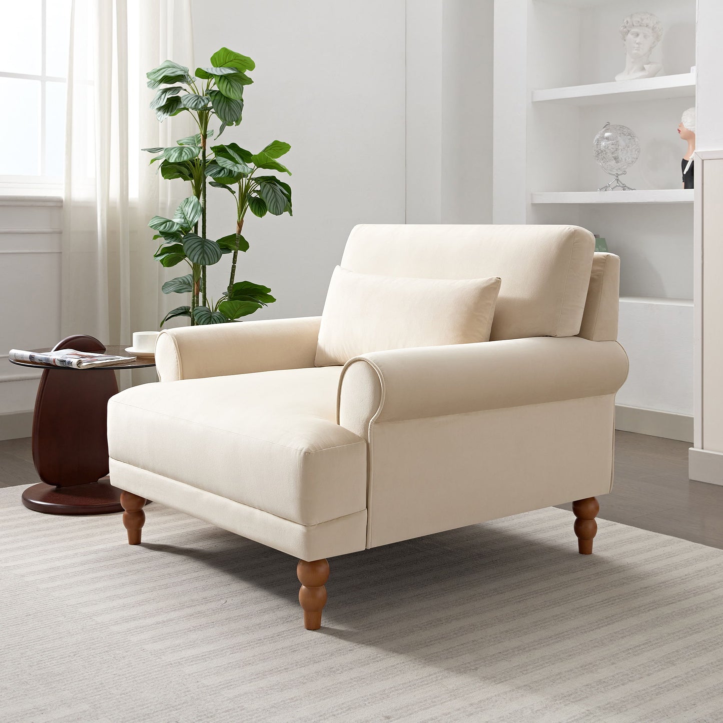 Elegant Circular Armrests, Ergonomic Lumbar Support, Vintage Roman Column Legs, Luxurious Large Size, Enhances Living Room Aesthetics, For Living Room - Beige