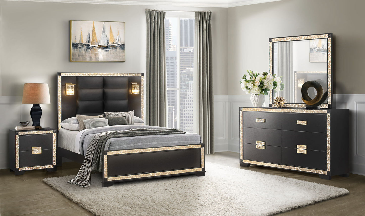 Blake - Queen Bed Headboard & Footboard - Black / Gold