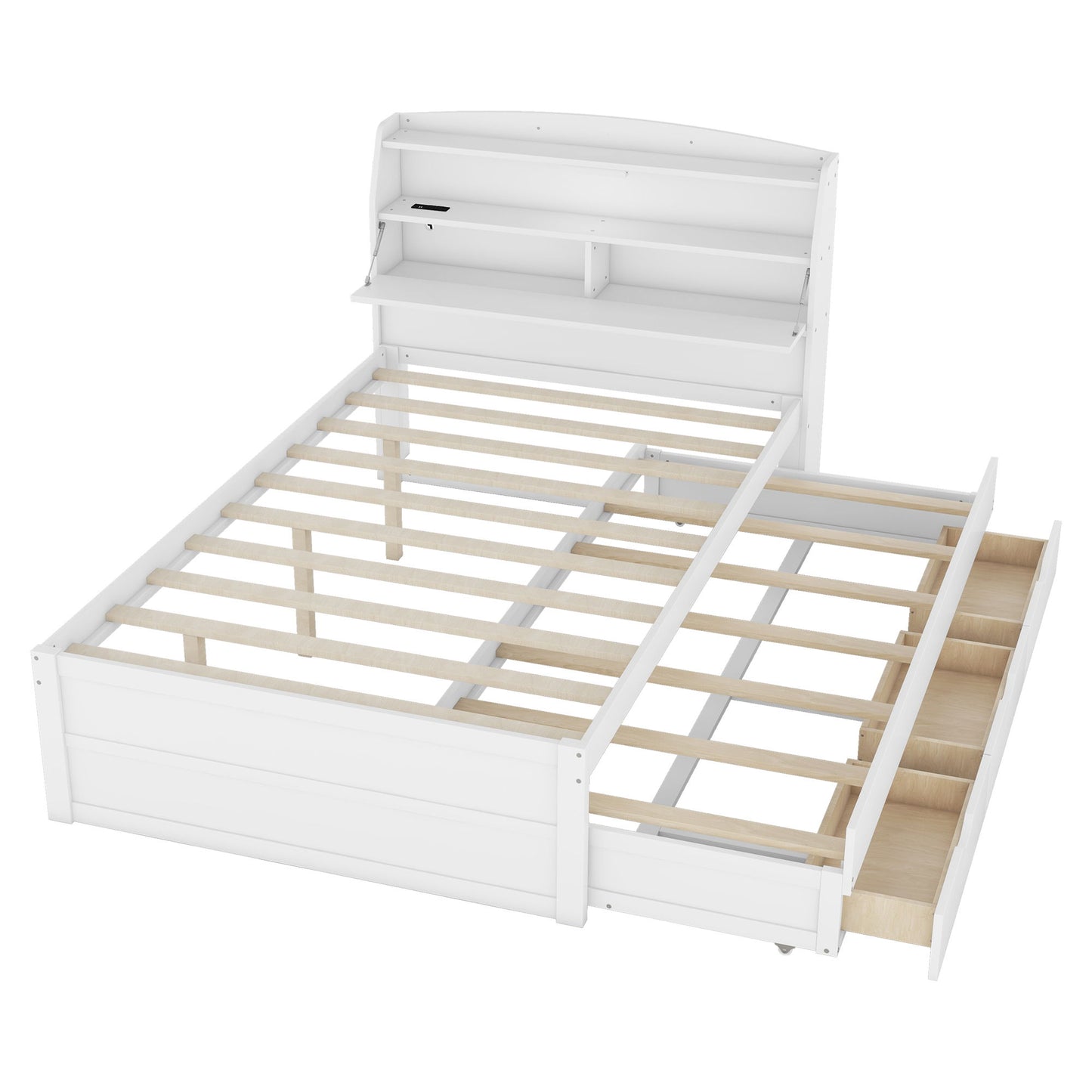 LED Platform Bed With Trundle With Storage Headboard With Drawers