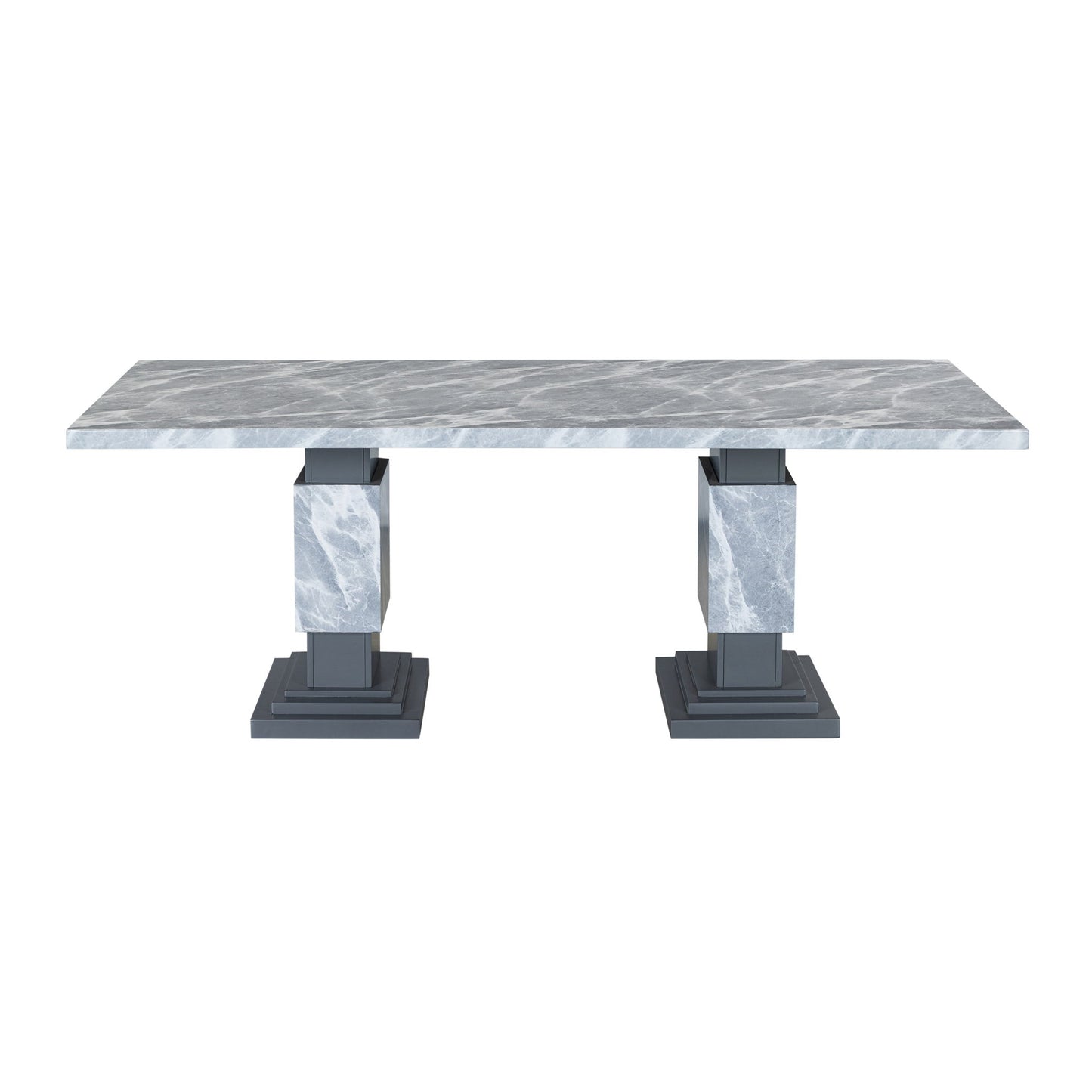 Michelle - Dining Table With Double Pedestal Marble Detailing - Gray