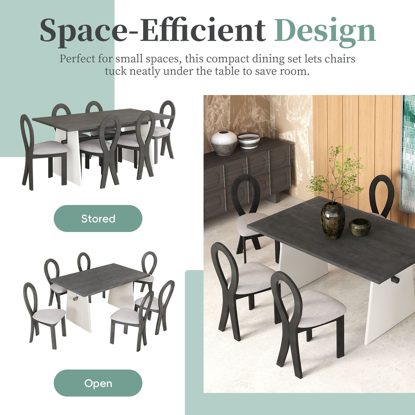 7 Piece Dining Table Set With Trestle Dining Table And 6 Upholstered Dining Chairs