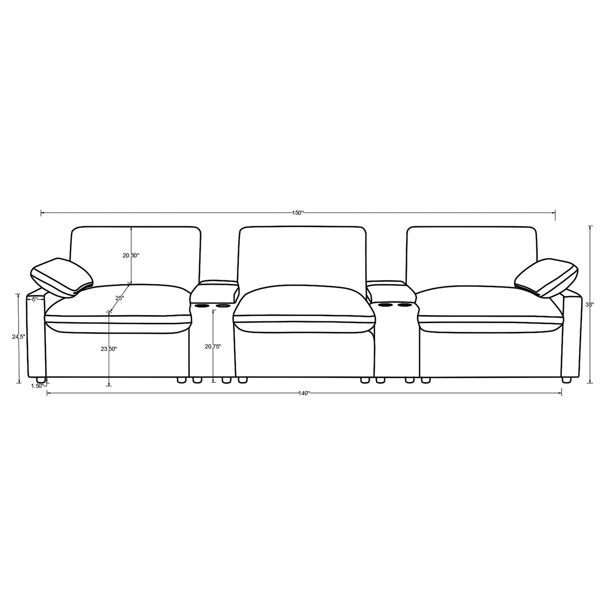 Hollander - 5 Piece Power Home Theater Seating Set With Reclining Comfort And Dual Storage Consoles - Gray