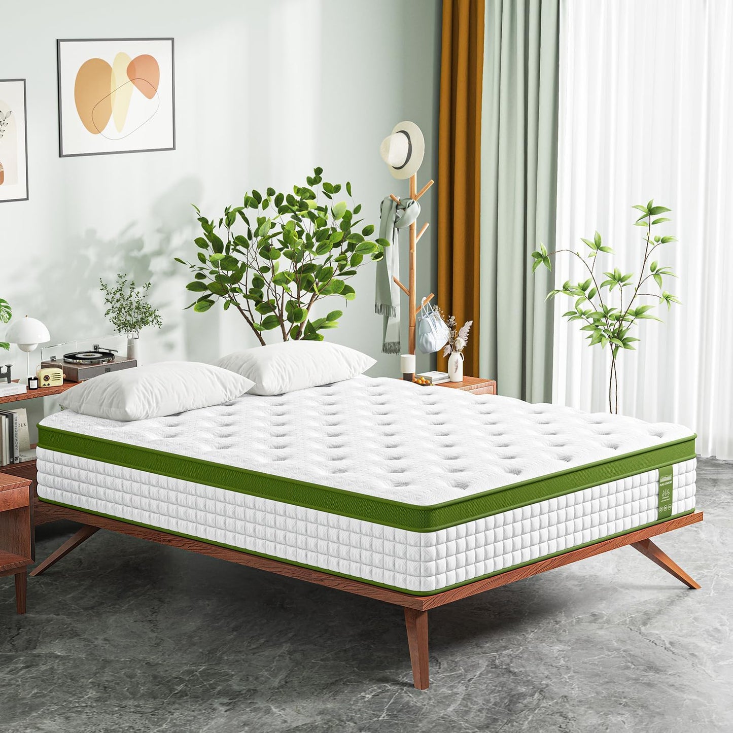 12" Hybrid Mattress With Gel Memory Foam & Pocket Springs - Green - Full