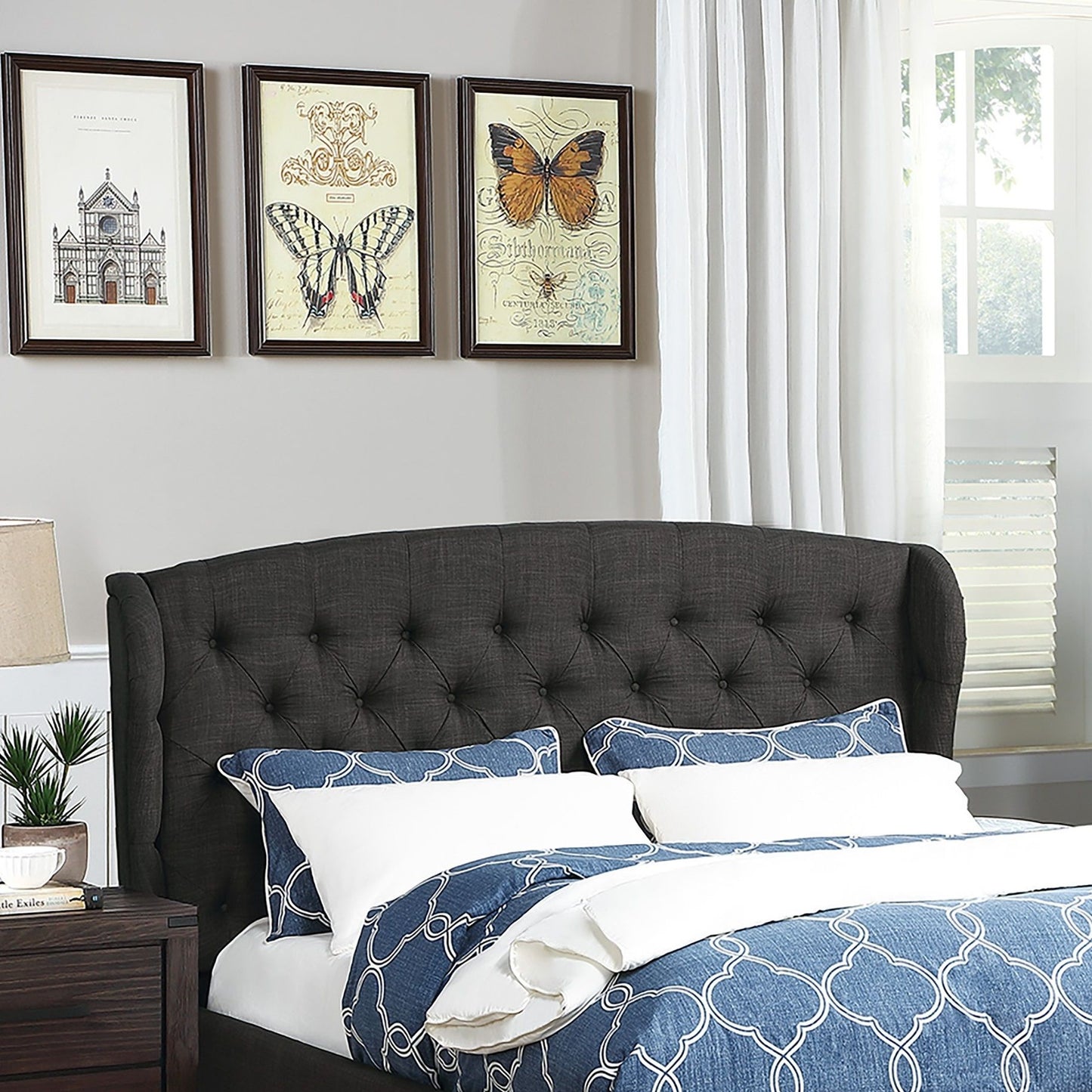 Bed With Adjustable Button Tufted Headboard