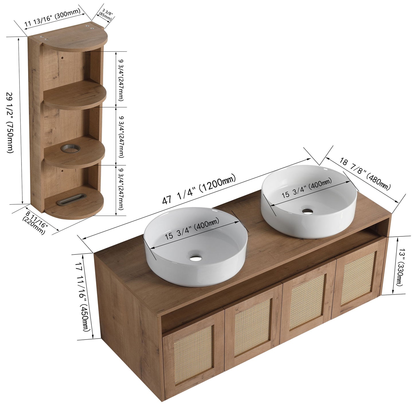Bathroom Vanity With Art Sink And Storage Rack, Float Mounting Design