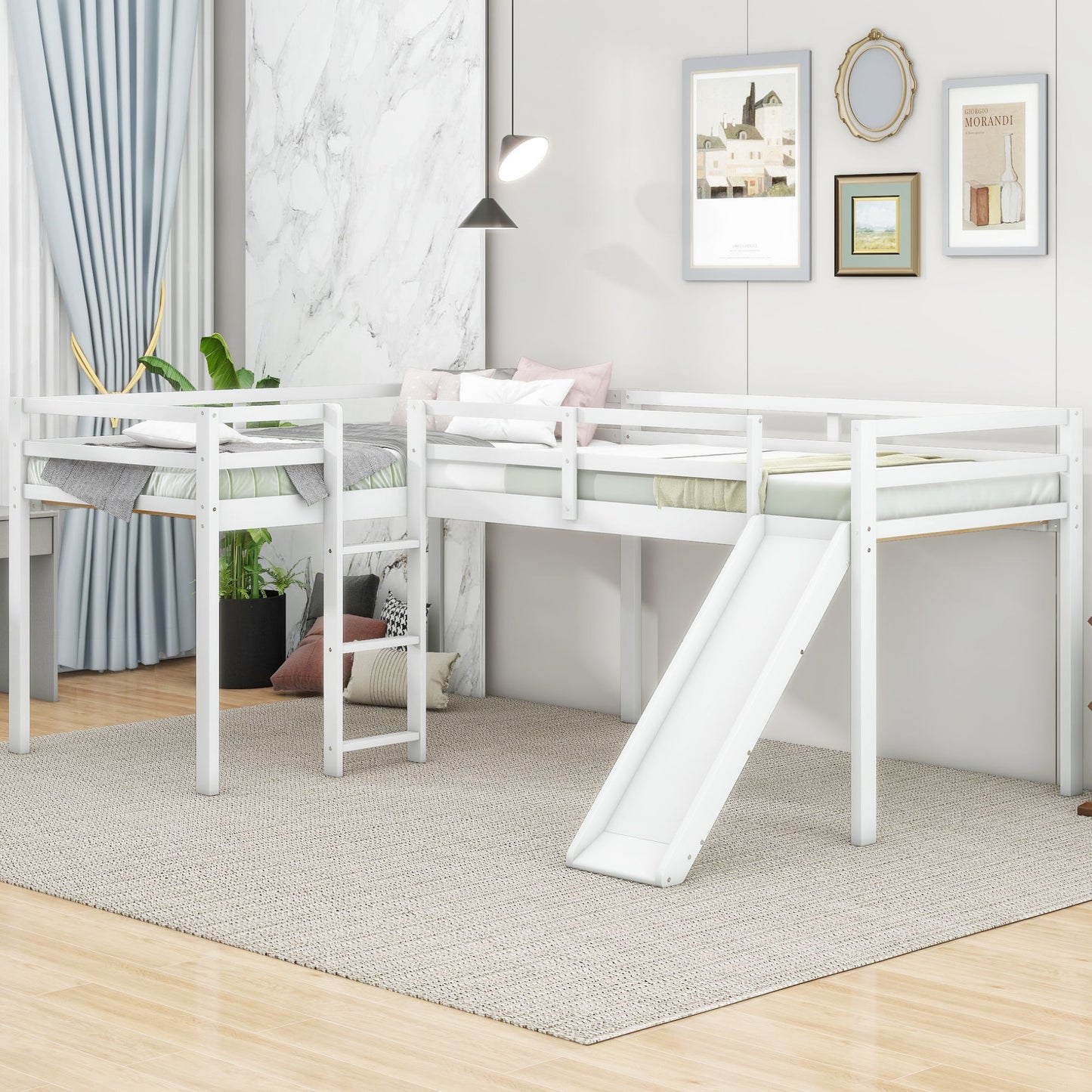L Shaped Loft Bed With Ladder And Slide