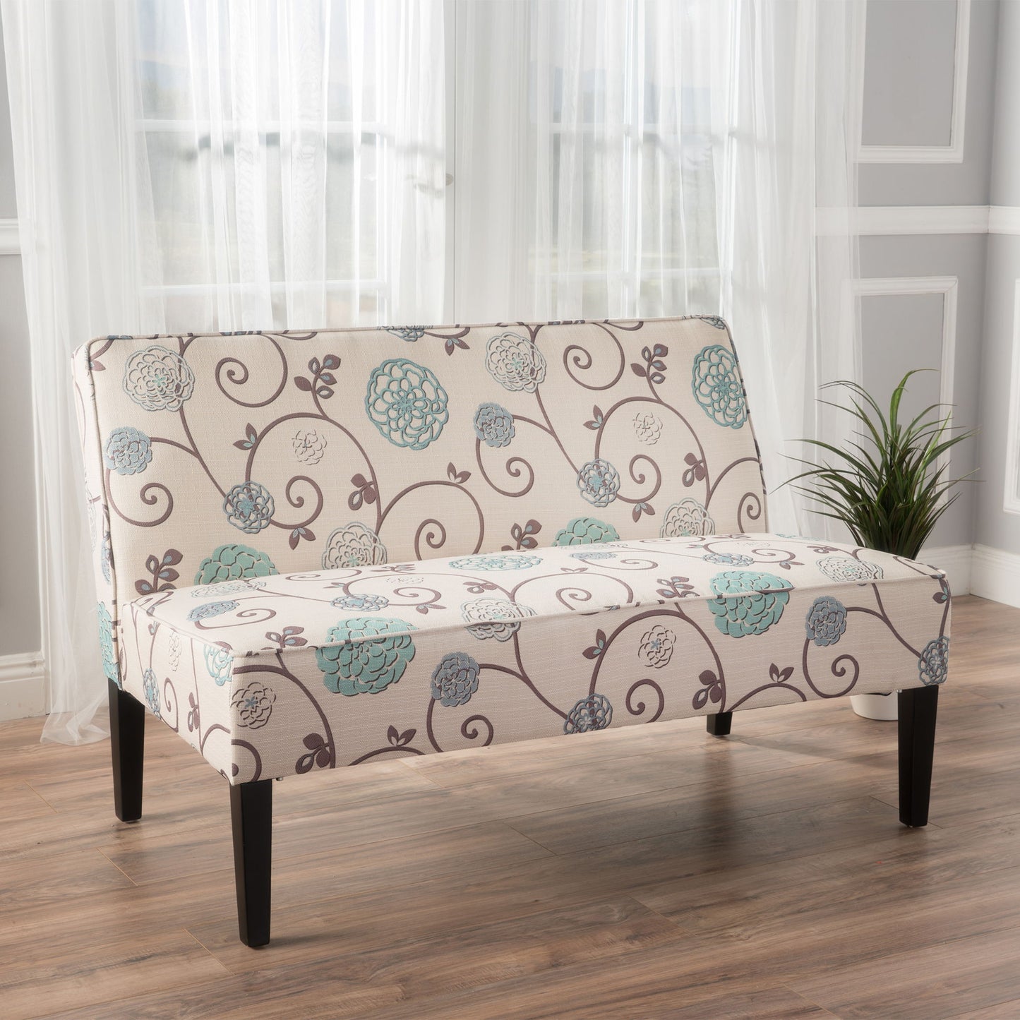 Contemporary Loveseat With Upholstered Fabric And Birch Wood Legs