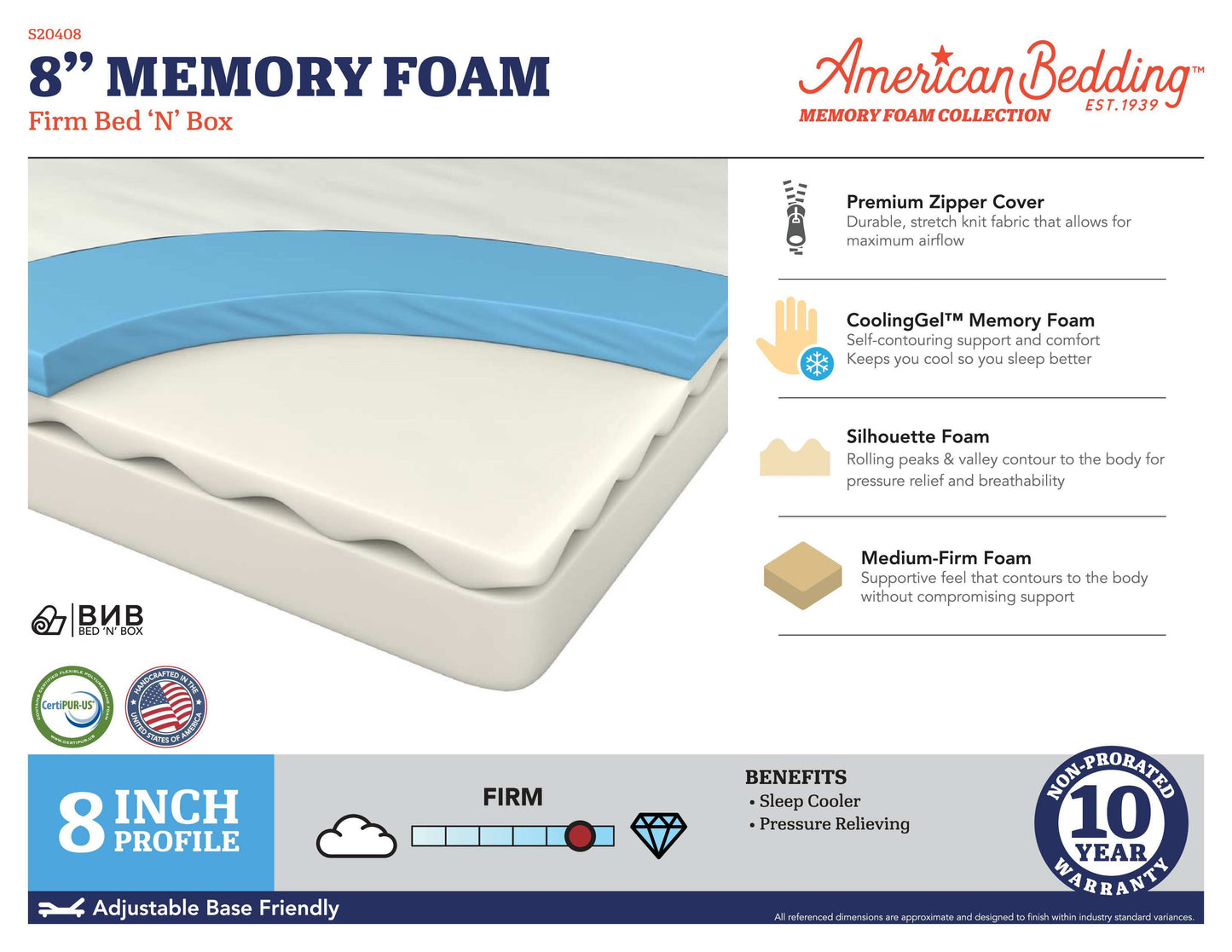 Memory Foam - 8" Firm Bed-In-A-Box Mattress