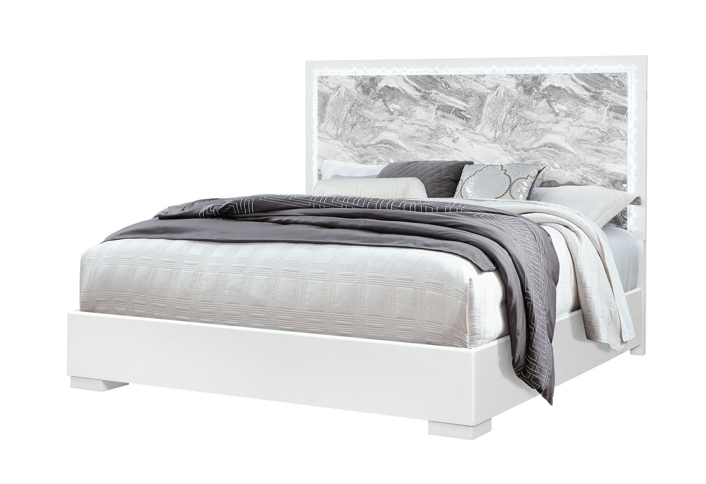 Naomi - King Bed Footboard, Side Rails And Slats - Silver