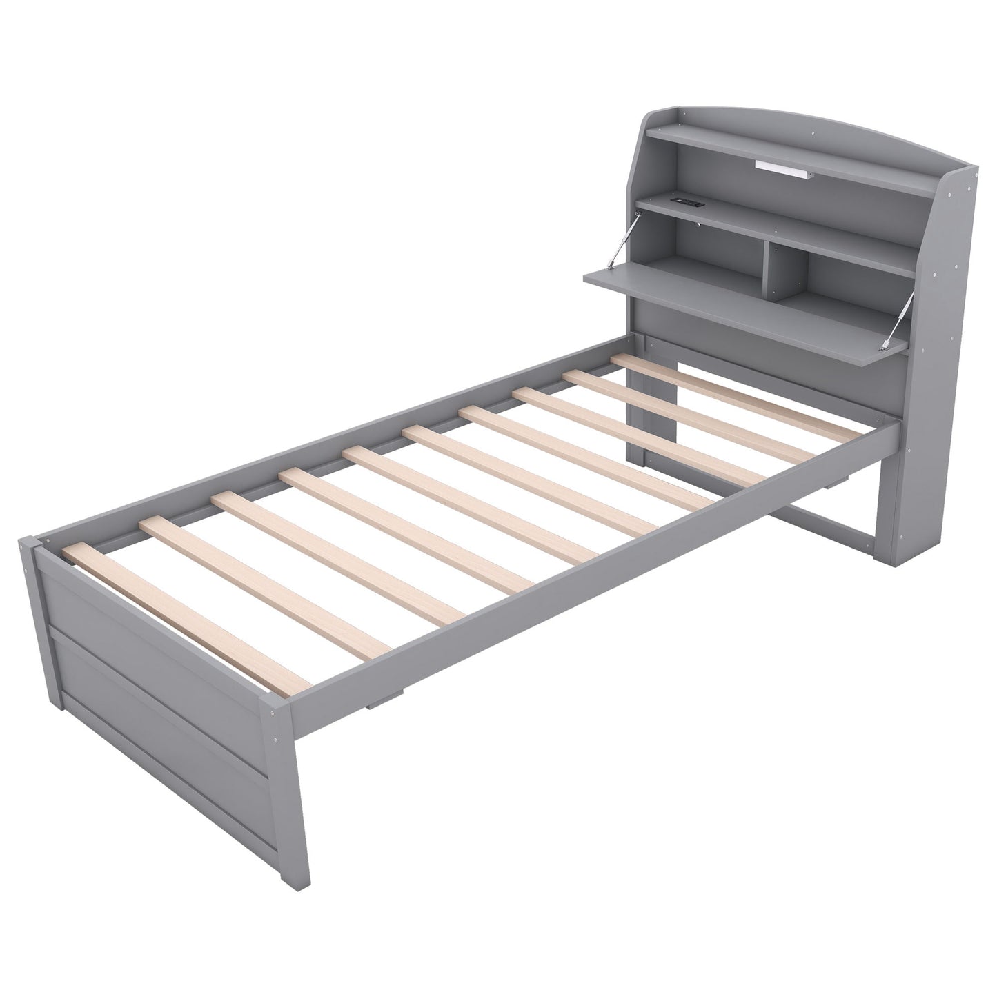 LED Platform Bed With Trundle With Storage Headboard With Drawers