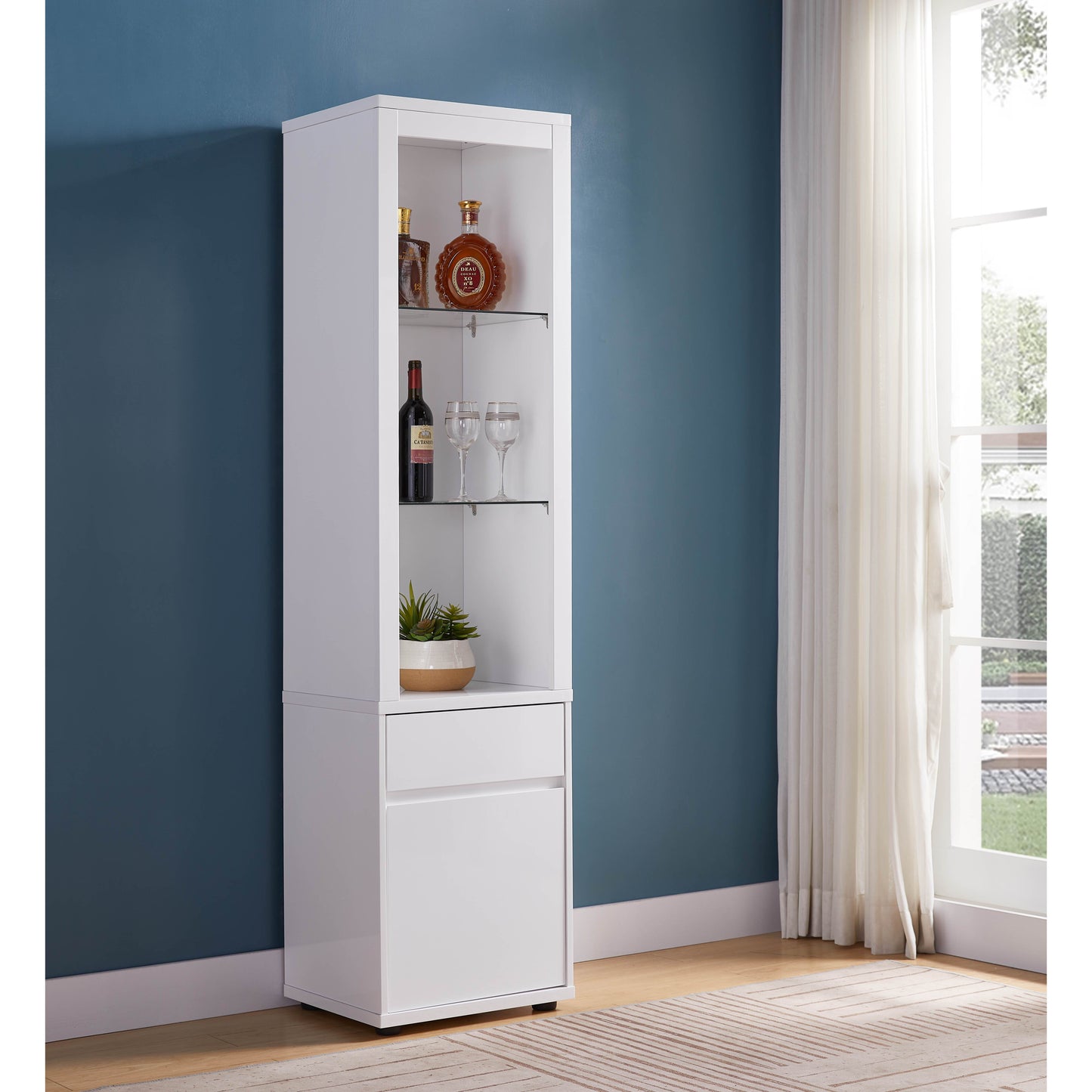 Modern Wine Showcasing Cabinet With Two Glass Shelves And Storage Cabinet