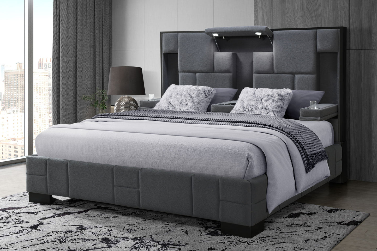 Oscar - King Bed Without Wood Trim - Dark Gray