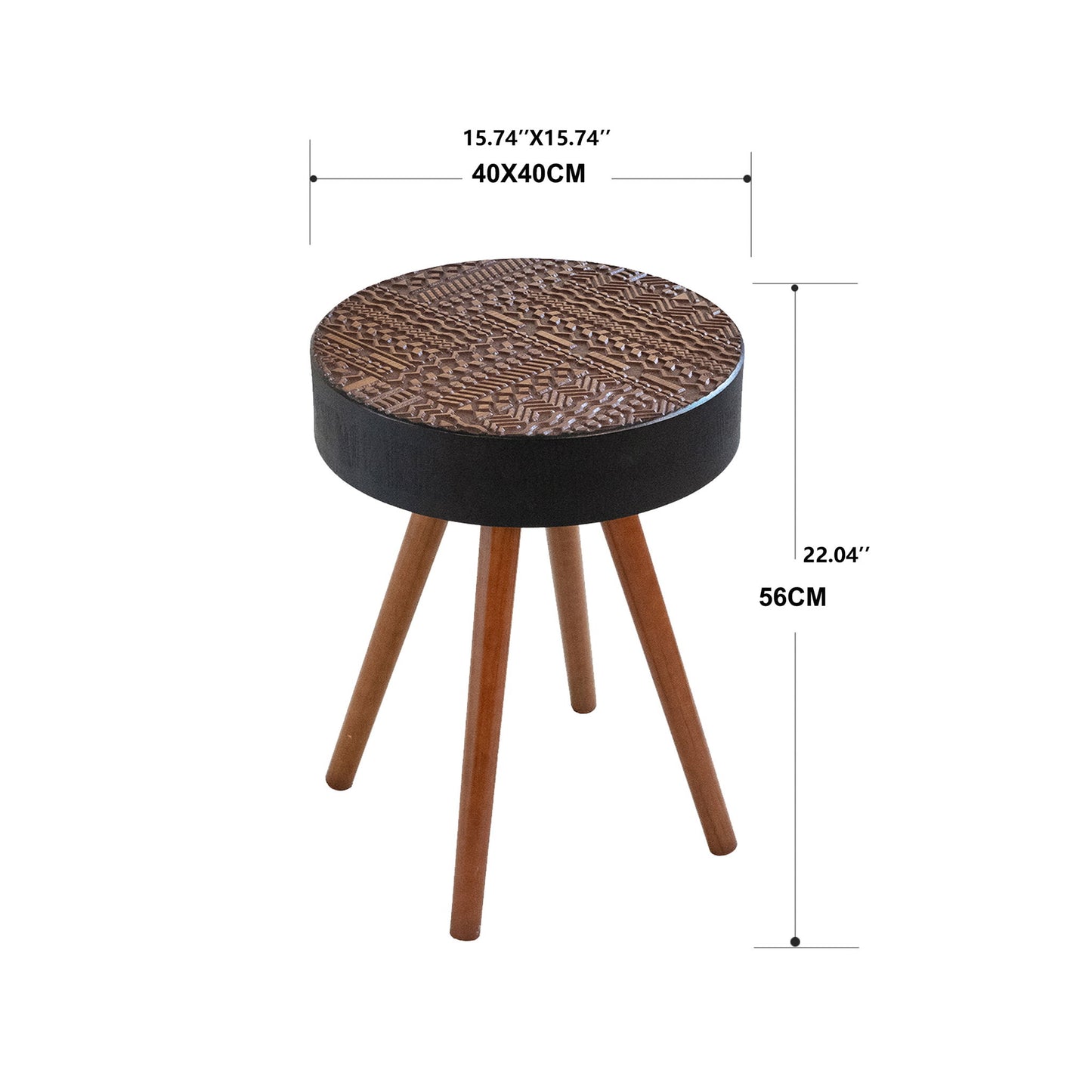 Round Coffee Table With Carved Top For Living Room - Black