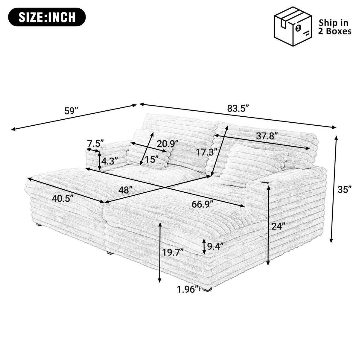 Oversized Double Chaise Lounge Sofa Bed With USB Ports And Cup Holders