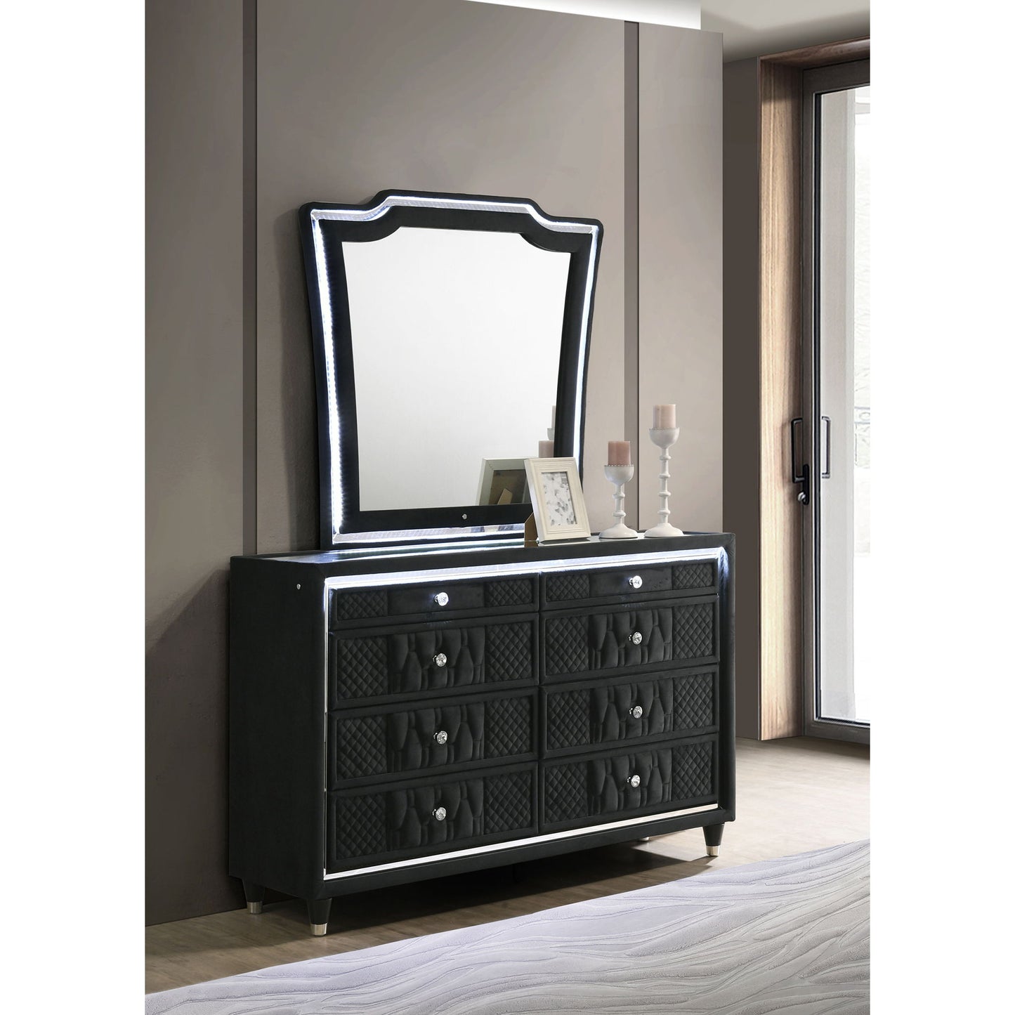 Mika - 8 Drawer LED Dresser With Mirror - Black