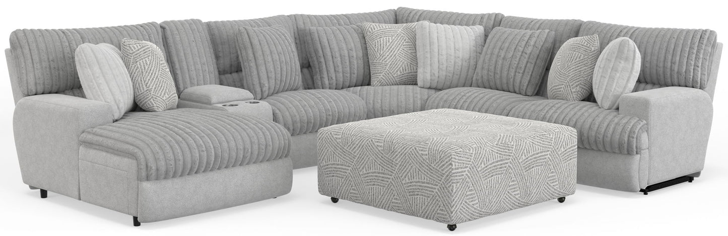 Abraxas - 6 Piece Power Reclining Sectional With Lay-Back Chaise, 2 Reclining Seats, And Included Cocktail Ottoman (LSF Chaise) - Moonstruck