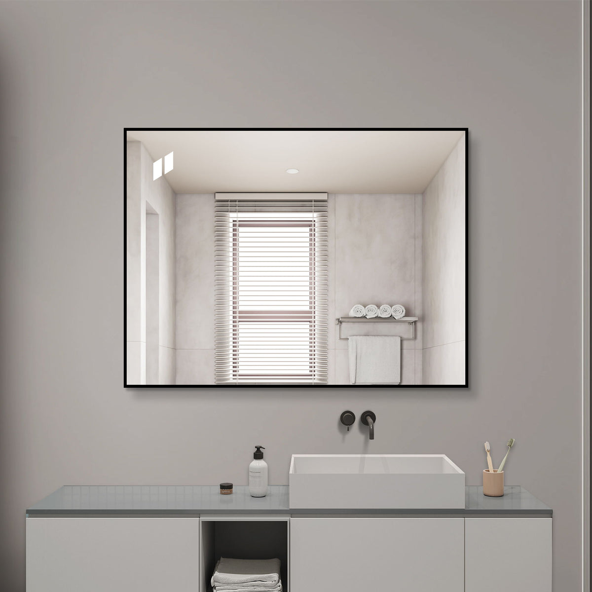 Framed Wall Mirror For Bathroom - Black