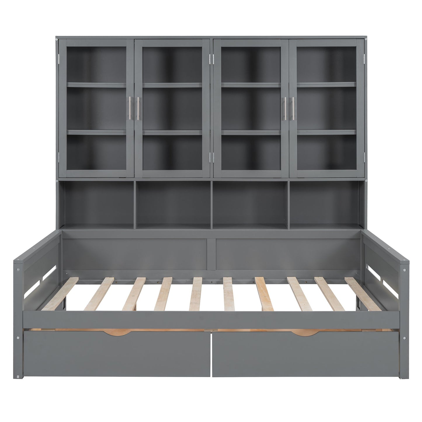 Daybed With Glass Door Storage Cabinets, Built In LED Lighting And Shelves