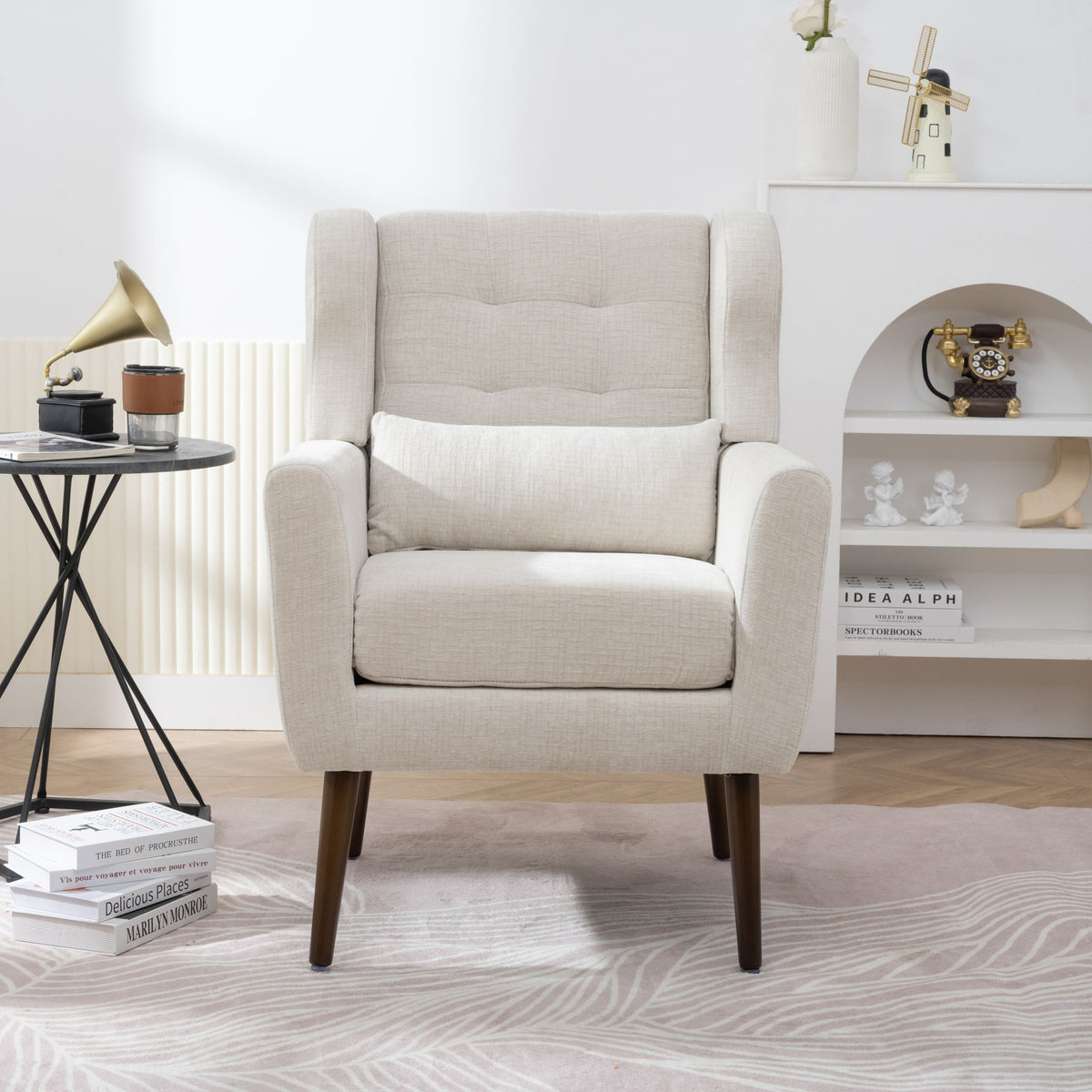 Modern Accent Chair Upholstered Foam Filled Living Room Chairs Comfy Reading Chair Mid-Century Modern Chair With Chenille Fabric Lounge Arm Chairs Armchair For Living Room Bedroom - Beige