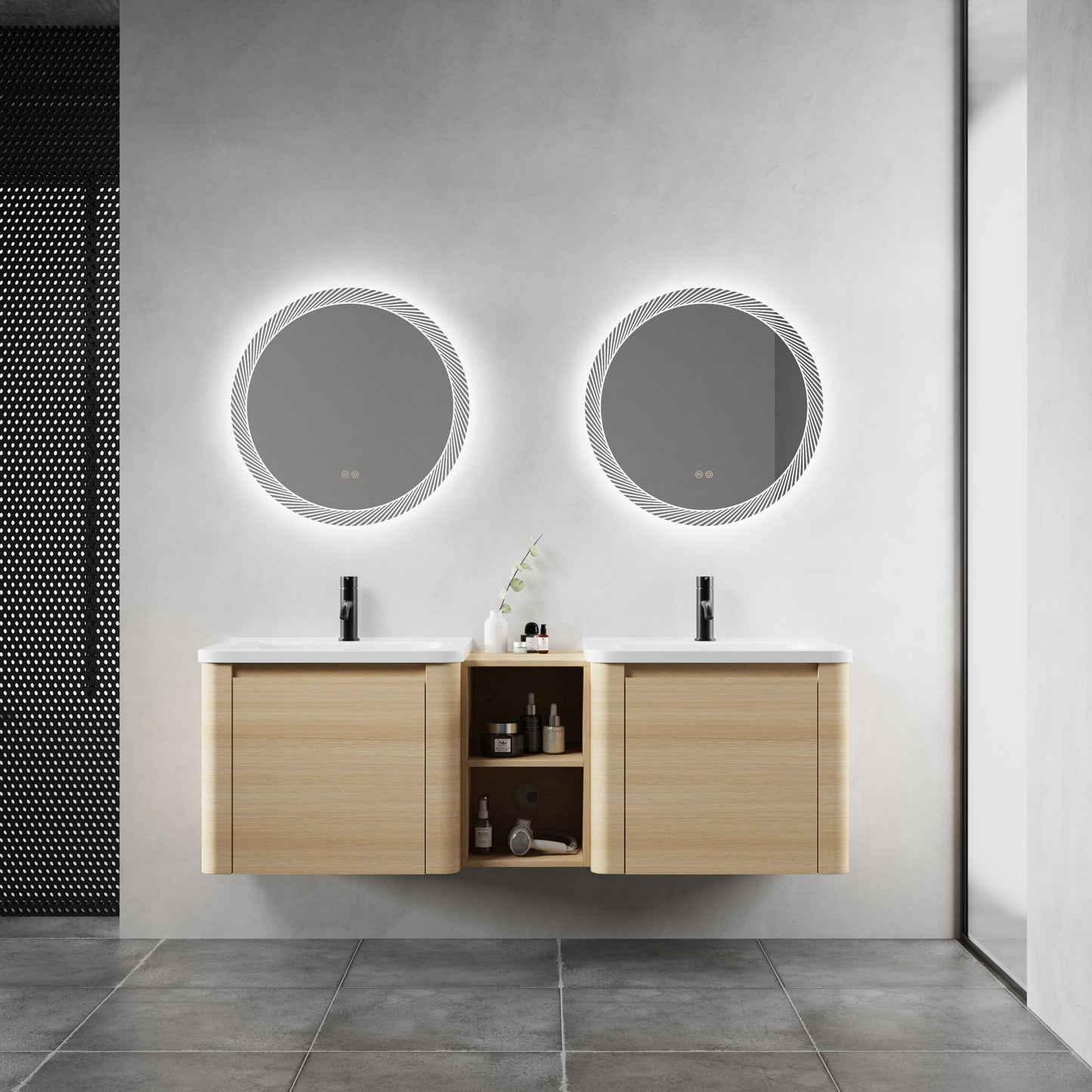 Wall Mounted Bathroom Vanity With Sink And Storage Shelves, Soft Close Doors