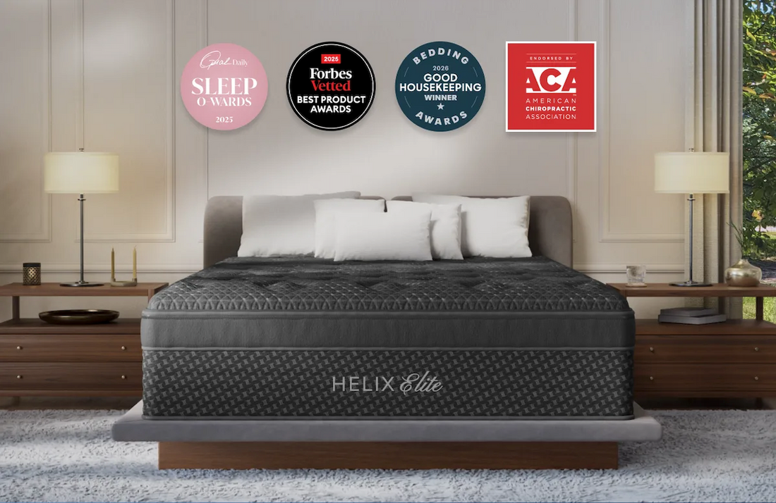 Helix Elite collection hybrid mattress in a bedroom setting