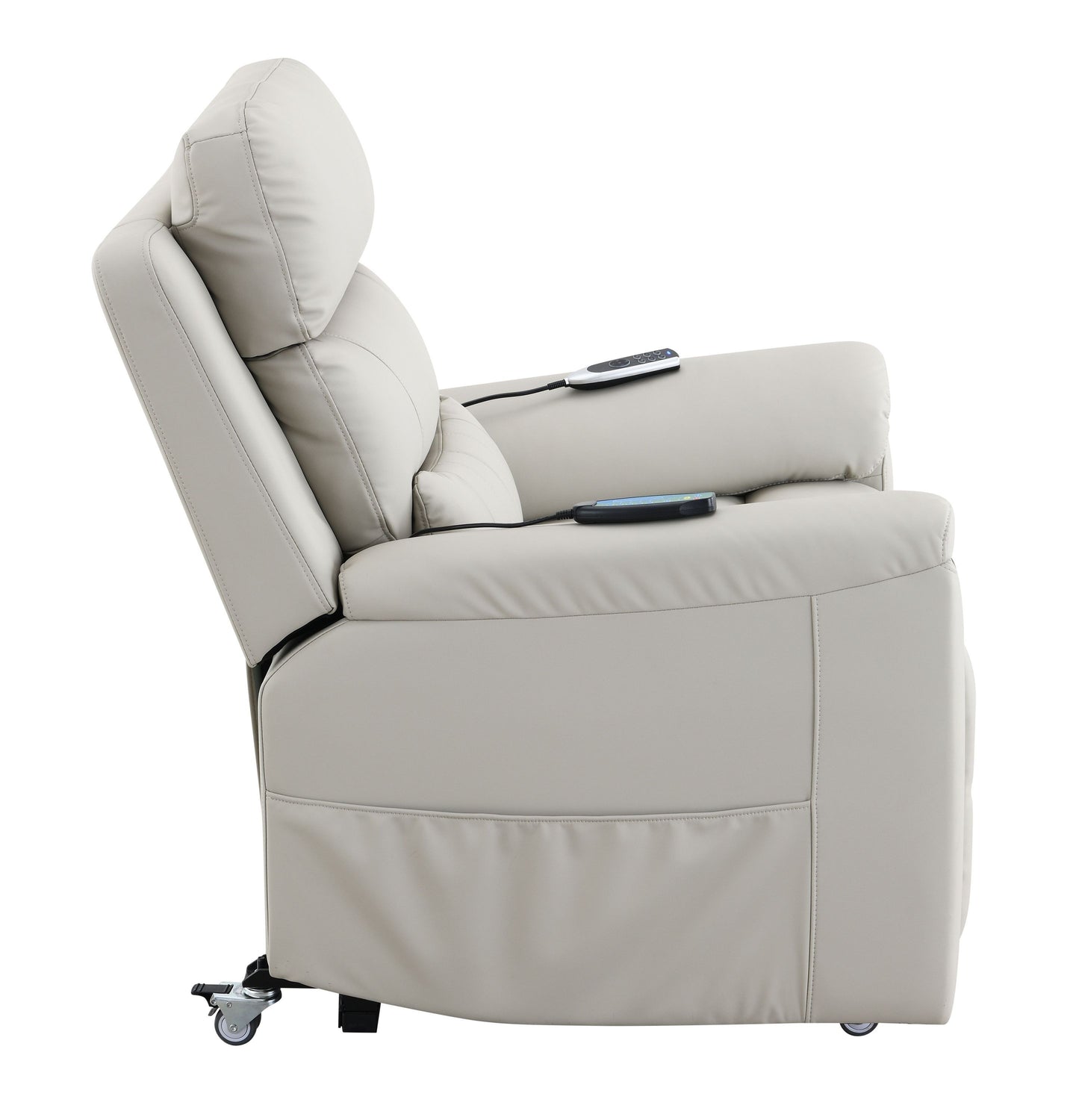 Marsha Light Gray Silicone Synthetic Leather Power Motion Recliner with Lift, Heating & Massage Chair