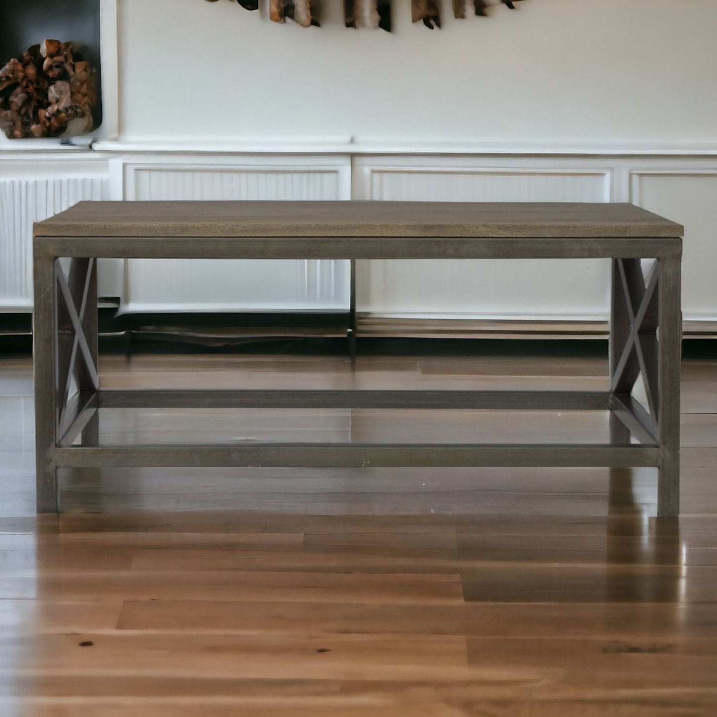 Industrial Cross Metal Coffee Table - Pewter