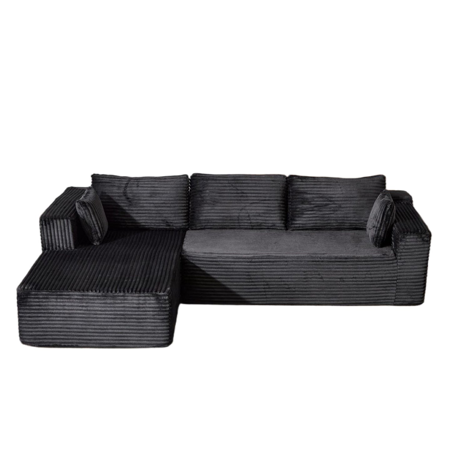 Compression Sectional Couch With Comfy Chaise, Boneless L Shape Sofa With Deep Seat