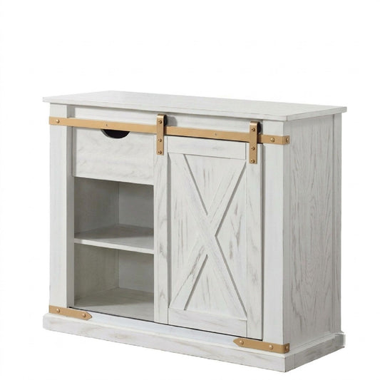 Console Table With Storage Drawer And Open Shelves - Antique White / Gold
